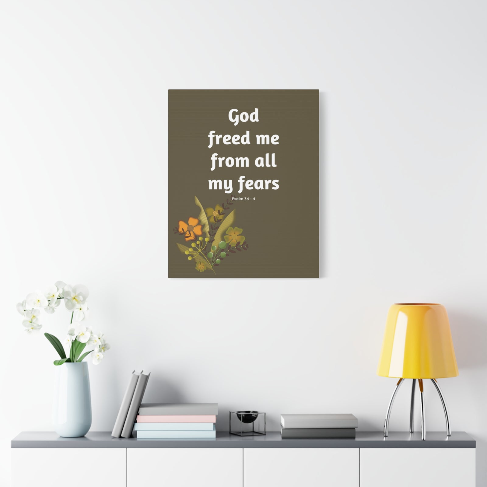 Scripture Canvas God Freed Me Psalm 34:4 Christian Wall Art Bible Verse Print Ready to Hang-Express Your Love Gifts
