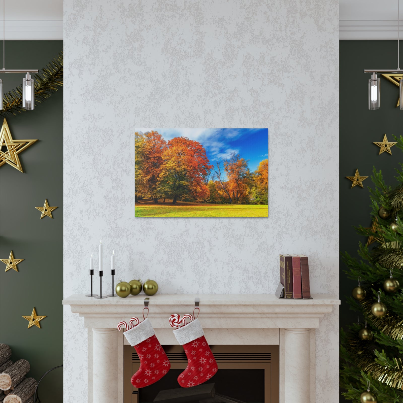 Autumn Fall Scene Beautiful Autumn Forest Path Beauty Nature Scene Bright Light Sun Wall Art Ready to Hang-Express Your Love Gifts