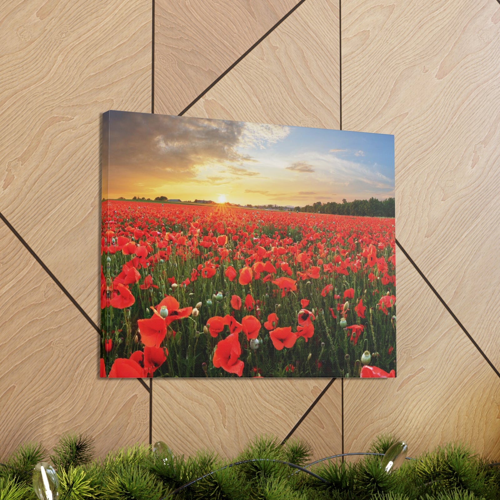 Sunset Over Poppy Field Flower Canvas Wall Art for Home Decor Ready-to-Hang-Express Your Love Gifts