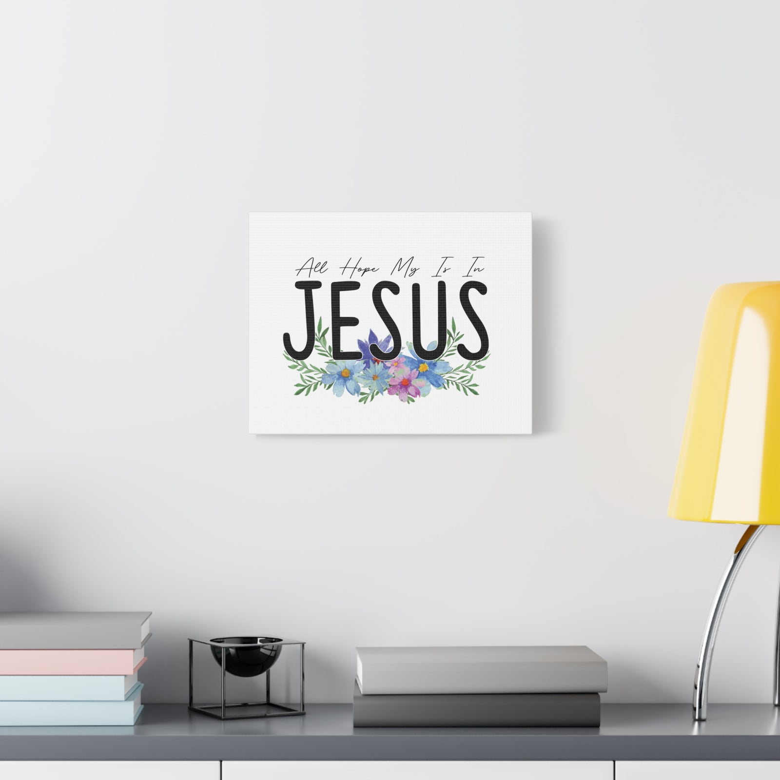 Scripture Canvas All My Hope Is In Jesus Jeremiah 29:11 Blue Flowers Christian Wall Art Bible Verse Print Ready to Hang-Express Your Love Gifts