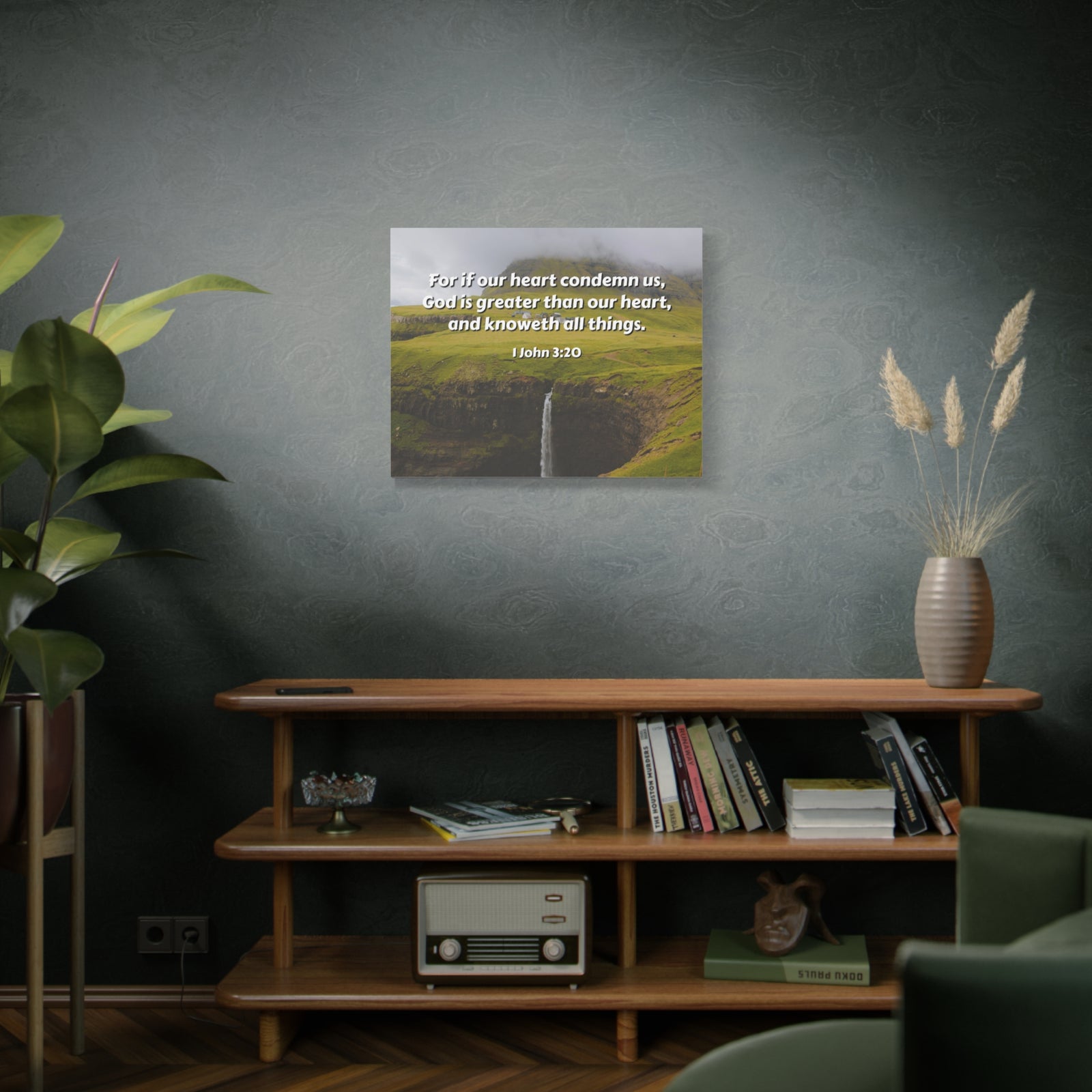 Scripture Canvas God Is Greater 1 John 3:20 Christian Wall Art Bible Verse Print Ready to Hang-Express Your Love Gifts