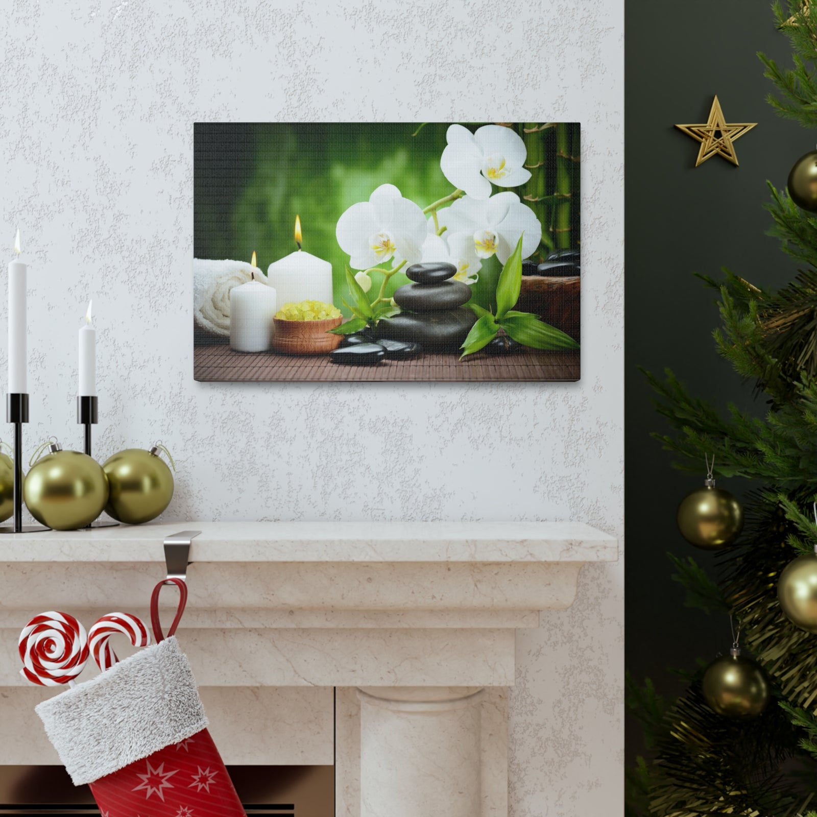 Zen Stones and Orchid Forest Floral Nature Photography Canvas Wall Art for Home Decor Ready-to-Hang-Express Your Love Gifts
