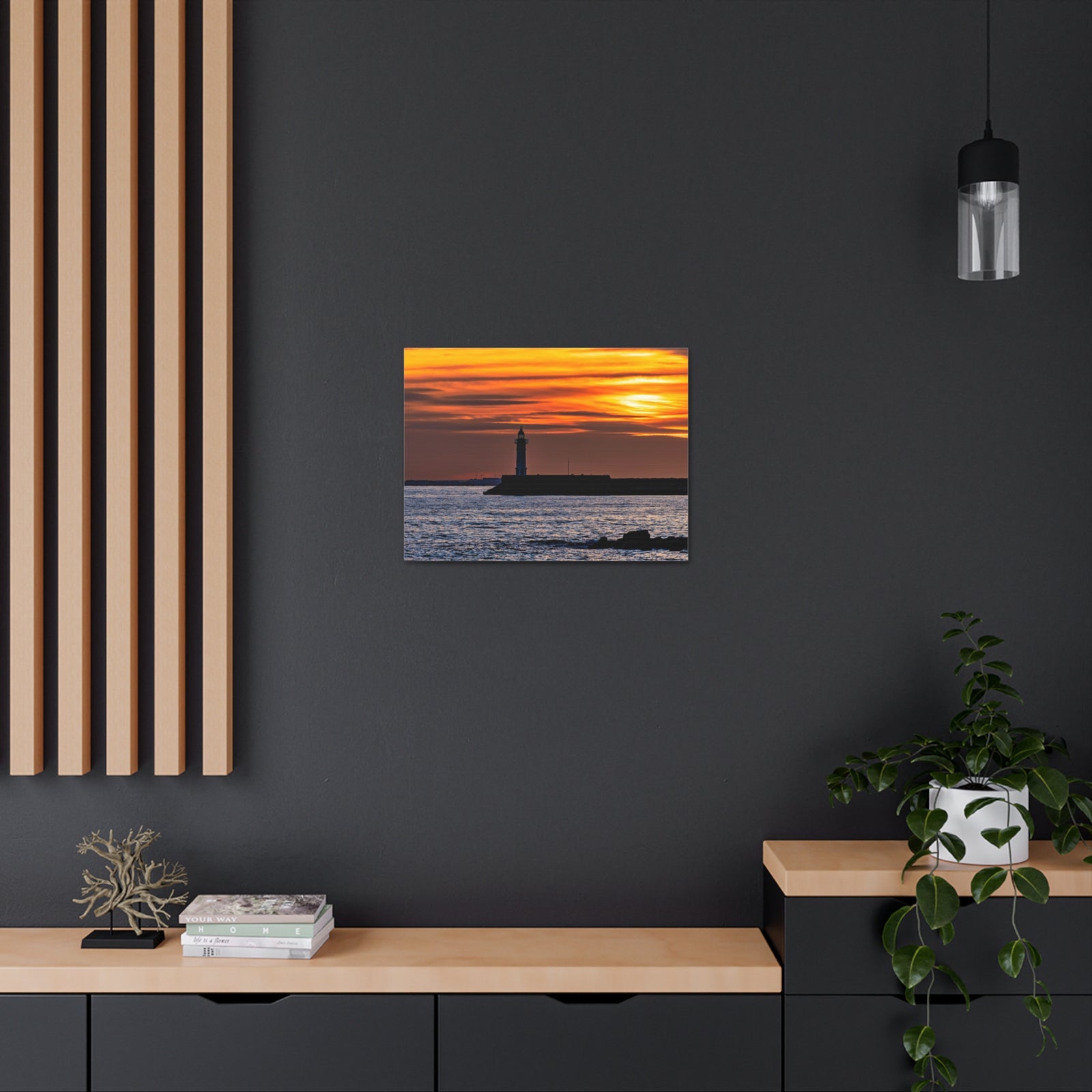 Sunset with Lighthouse Forest Floral Nature Photography Canvas Wall Art for Home Decor Ready-to-Hang-Express Your Love Gifts