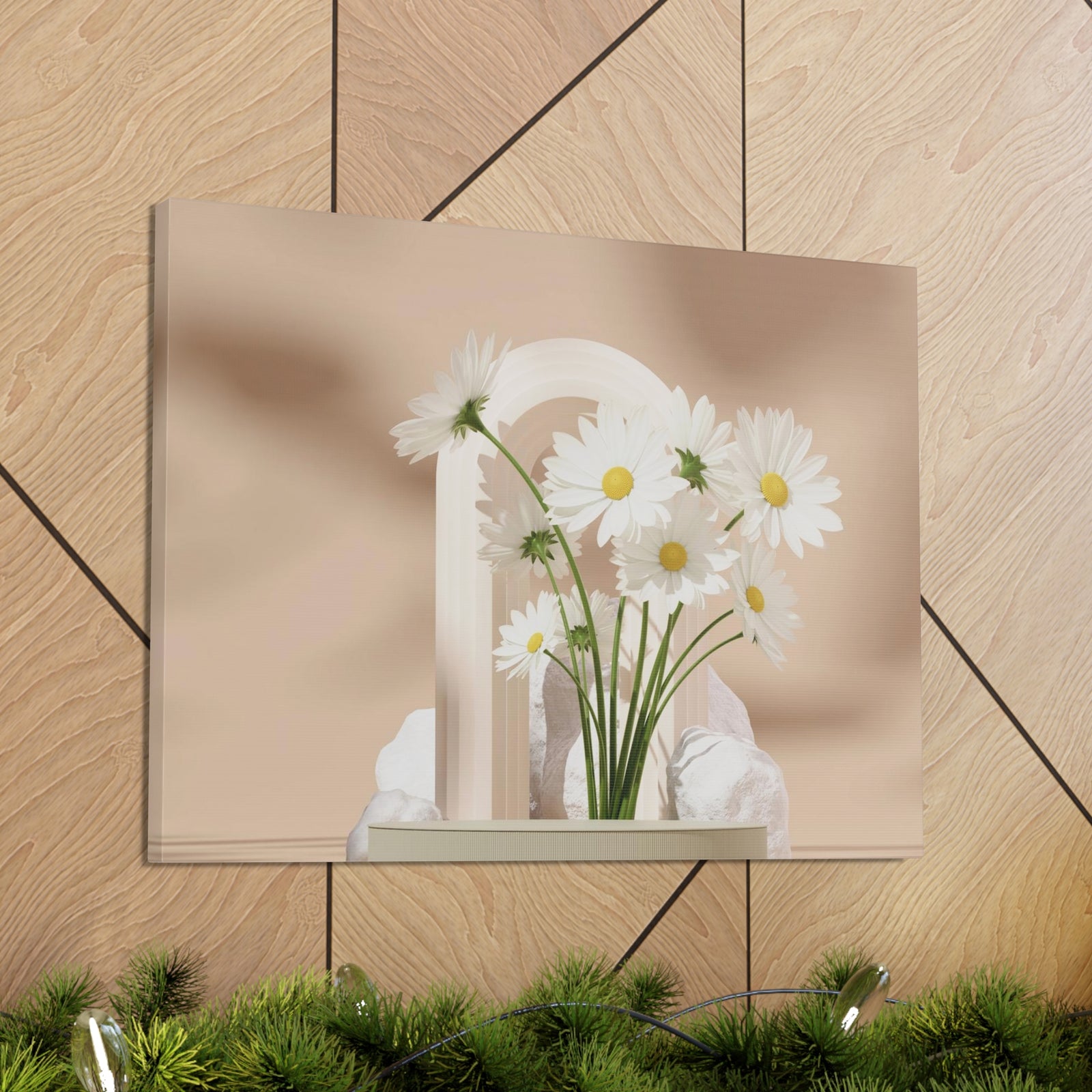 Daisy Flower and White Rocks Flower Canvas Wall Art for Home Decor Ready-to-Hang-Express Your Love Gifts