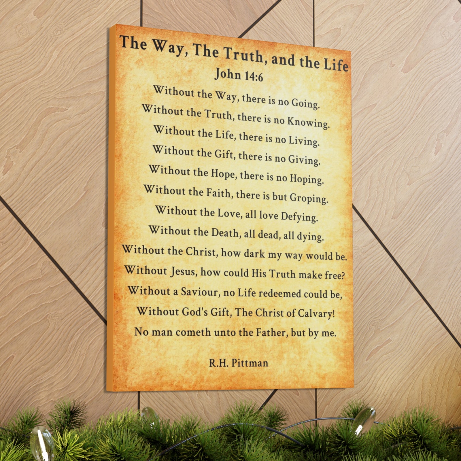 Scripture Walls Way Truth Life John 14:6 Gold Bible Verse Canvas Christian Wall Art Ready to Hang Unframed-Express Your Love Gifts