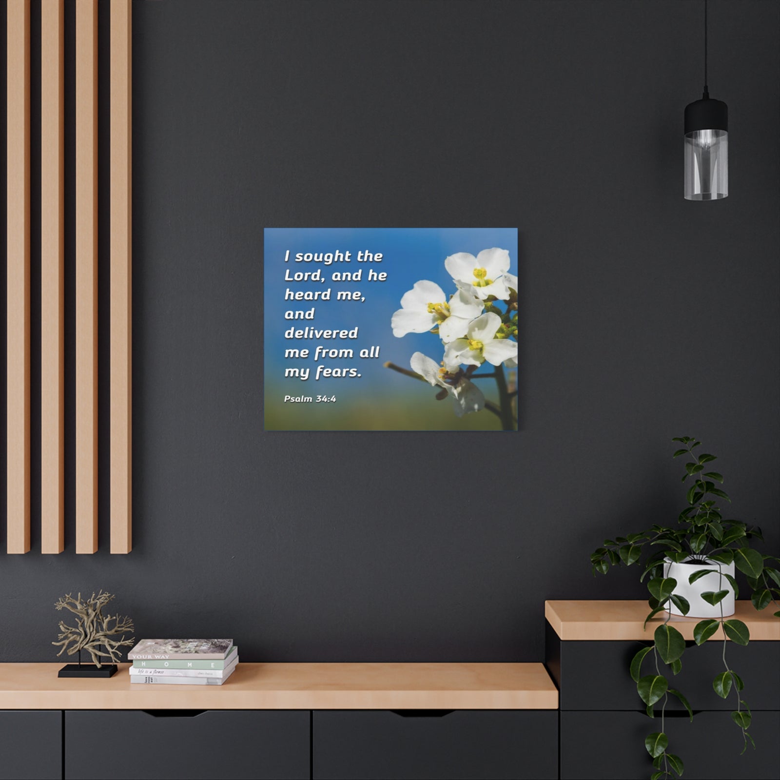 Scripture Canvas He Heard Me Psalm 34:4 Christian Wall Art Bible Verse Print Ready to Hang-Express Your Love Gifts