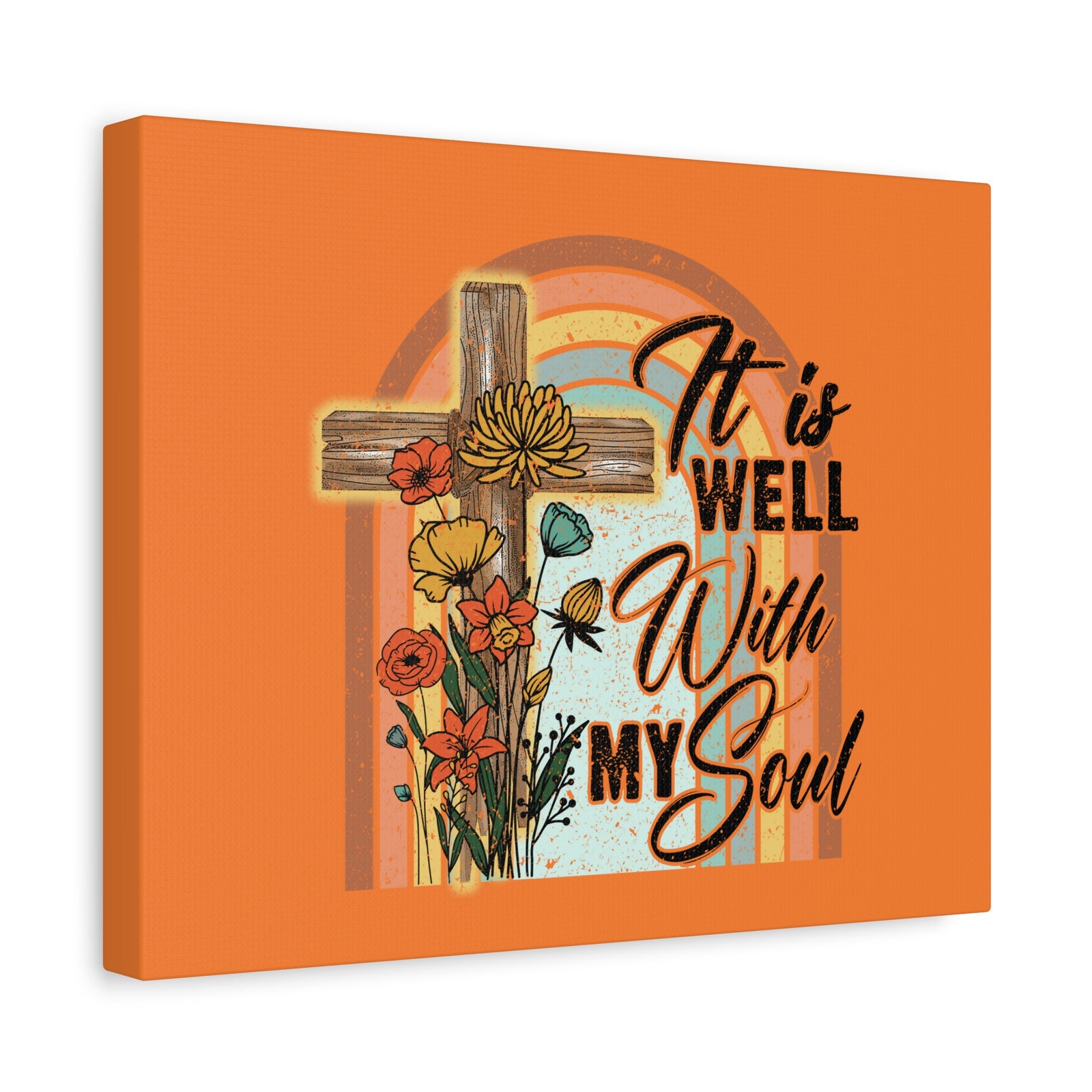 Scripture Canvas With My Soul Psalm 42:7 Bright Orange Christian Wall Art Bible Verse Print Ready to Hang-Express Your Love Gifts