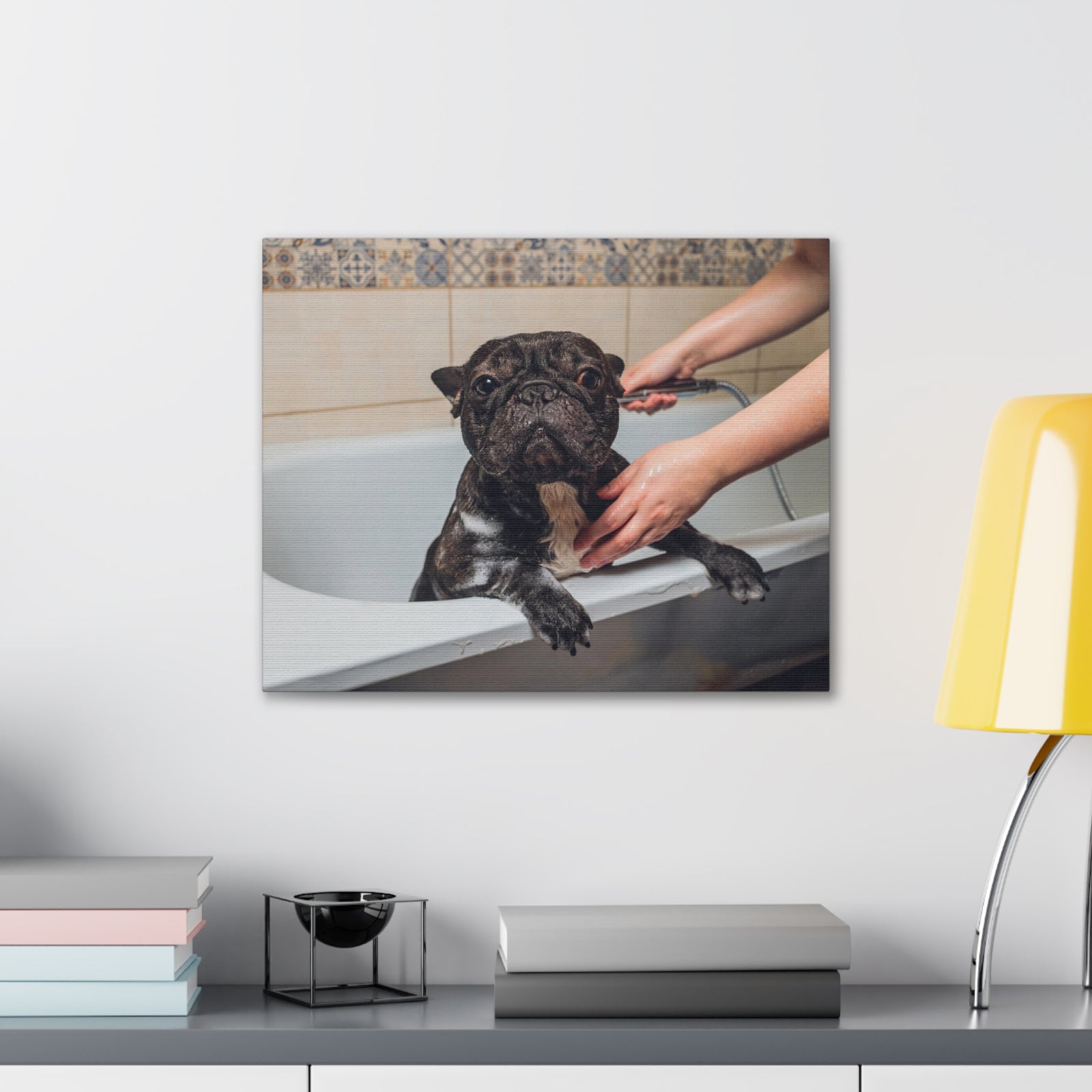 Cute French Bulldog Bath Canvas Wall Art for Home Decor Ready-to-Hang-Express Your Love Gifts