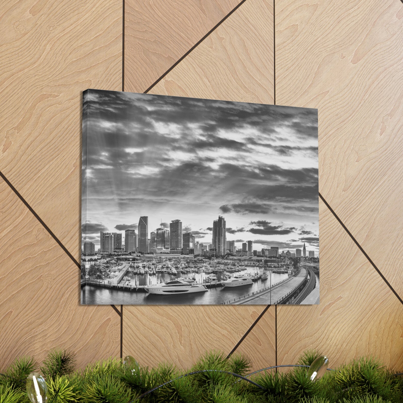 Miami Black And White Skyline Canvas Artwork High-Quality Breathtaking Stunning Cityscape for Home Decor Ready to Hang-Express Your Love Gifts