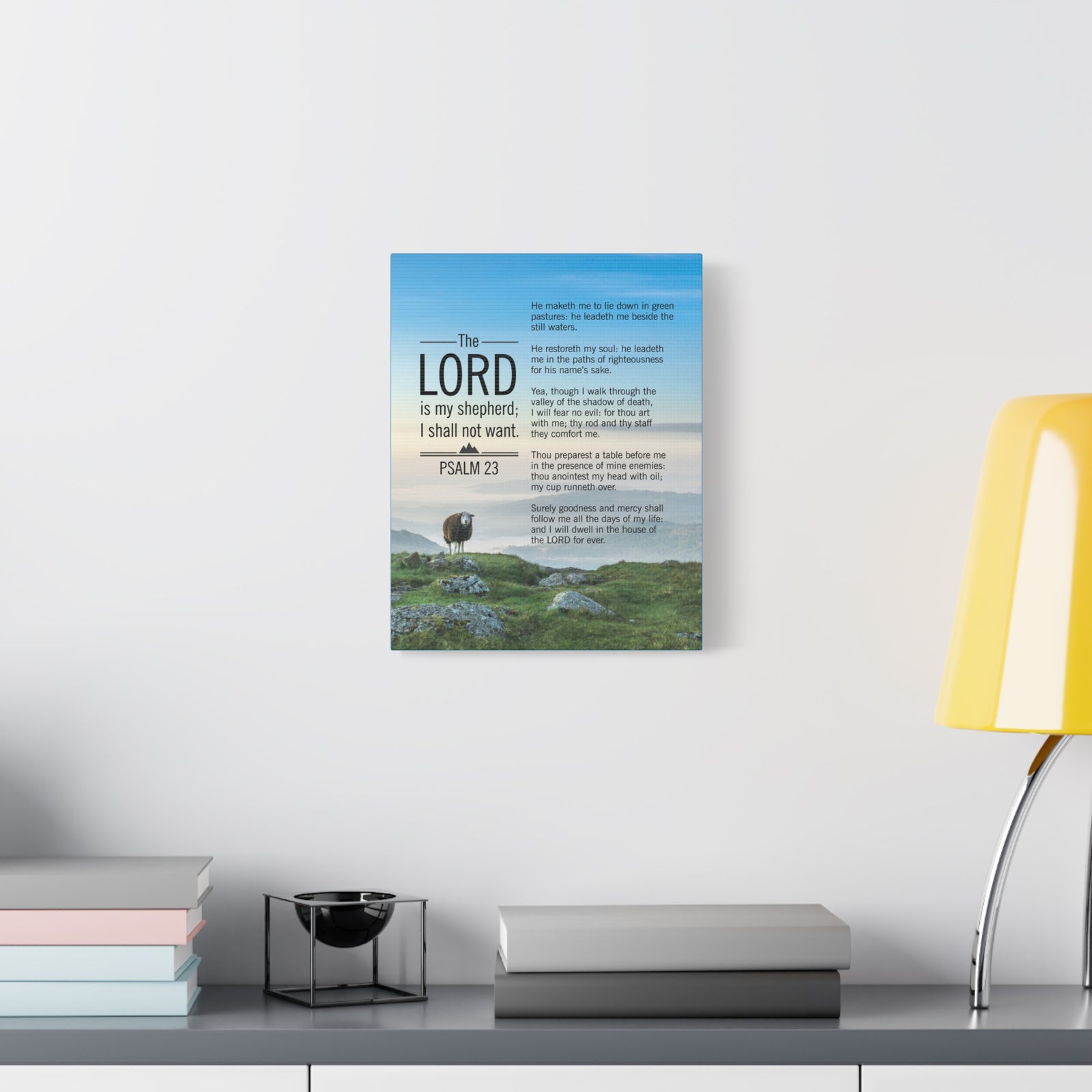 Bible Verse Canvas The Lord is My Shepherd Blue Sky Psalm 23 Wall Art Christian Home Decor-Express Your Love Gifts