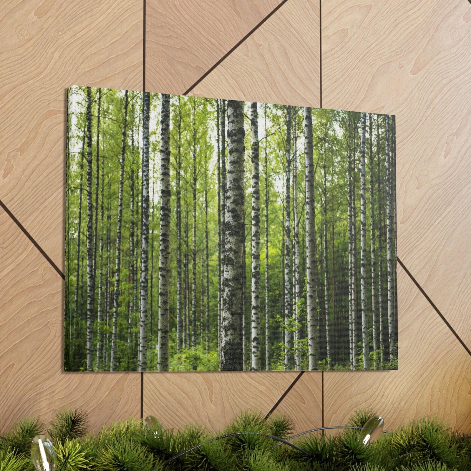 White Birch Trees in Green Forest Nature Wilderness Photography Canvas Wall Art for Home Decor Ready-to-Hang-Express Your Love Gifts