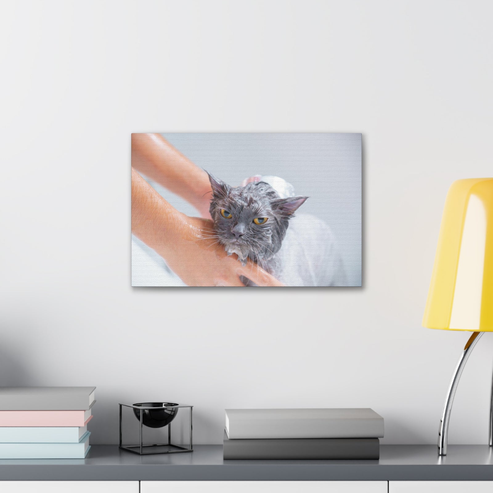 Cute Persian Cat Bath Canvas Wall Art for Home Decor Ready-to-Hang-Express Your Love Gifts