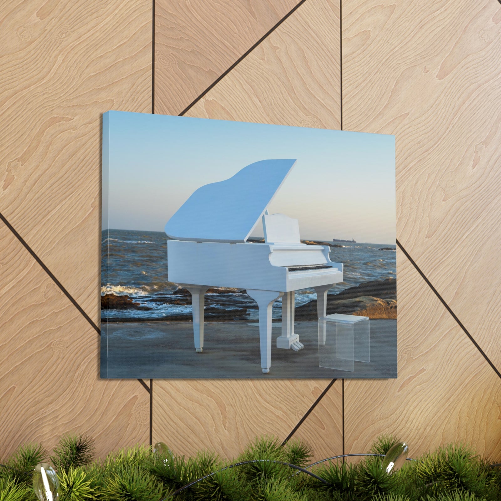 Piano White On Beach Music Lover's Delight Piano Keyboard Canvas Wall Art for Home Decor Ready-to-Hang-Express Your Love Gifts