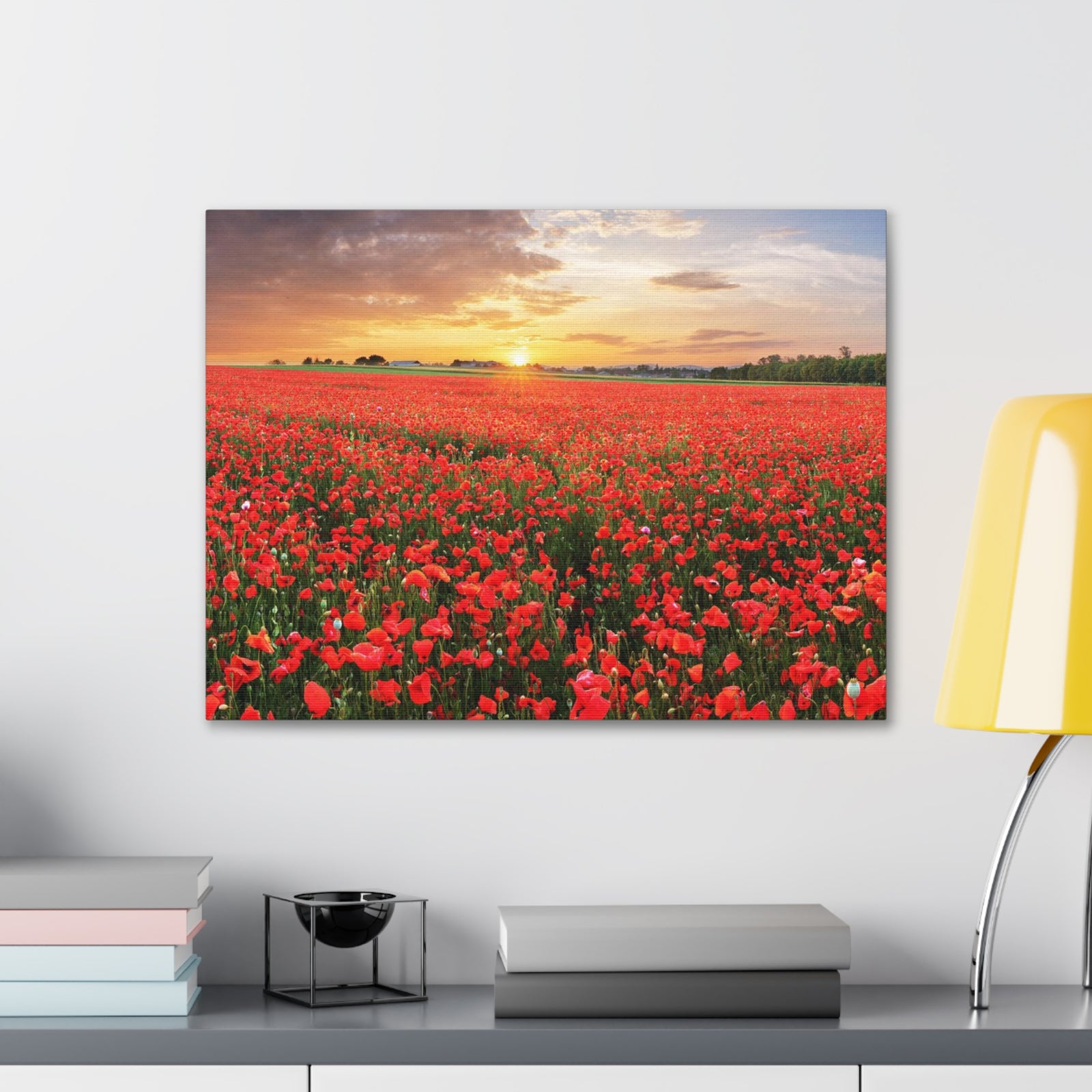 Nice Sunset Over Poppy Field Flower Canvas Wall Art for Home Decor Ready-to-Hang-Express Your Love Gifts