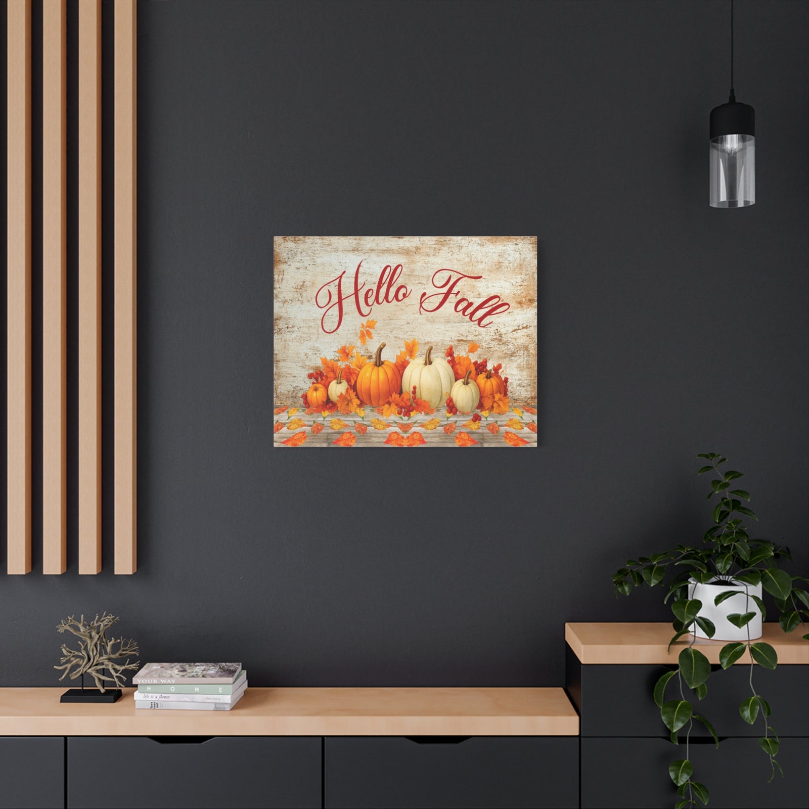Hello Fall Pumpkin Canvas Wall Art – Rustic Autumn Farmhouse Decor-Express Your Love Gifts