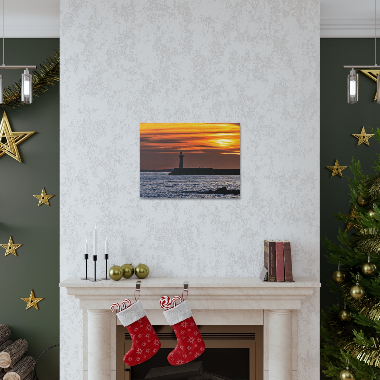 Sunset with Lighthouse Forest Floral Nature Photography Canvas Wall Art for Home Decor Ready-to-Hang-Express Your Love Gifts