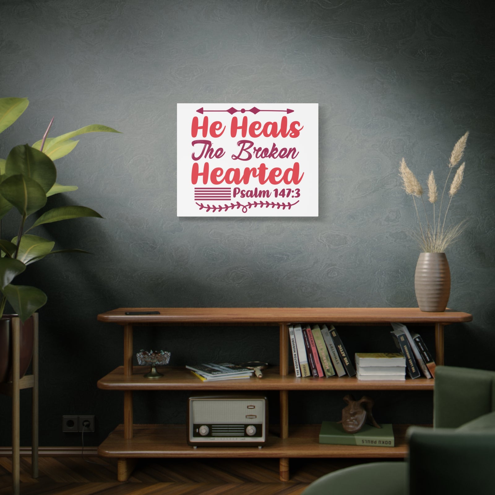 Scripture Canvas Psalm 147:3 The Broken Hearted Christian Wall Art Bible Verse Print Ready to Hang-Express Your Love Gifts
