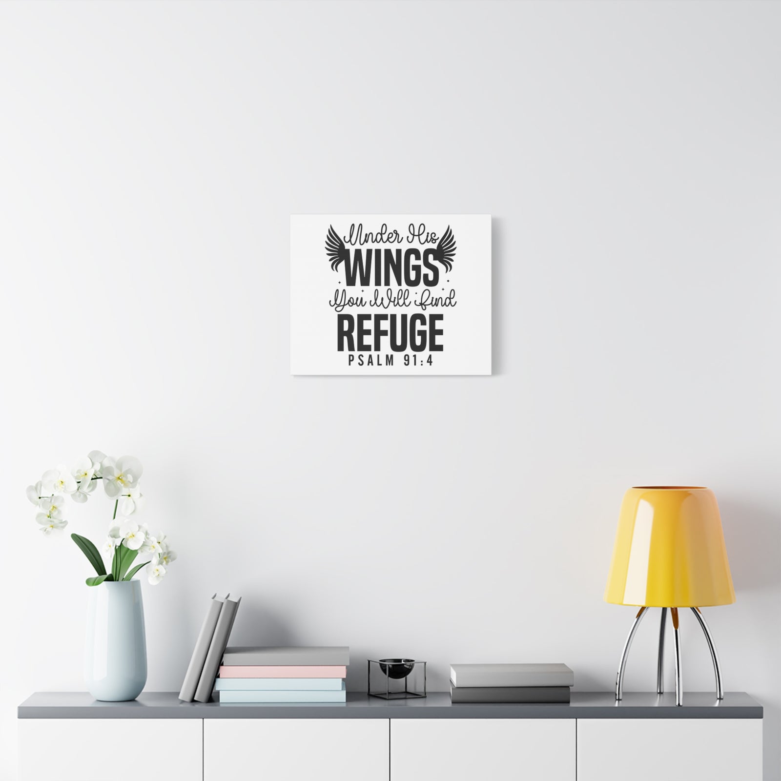 Scripture Walls Psalm 91:4 Under His Wings Bible Verse Canvas Christian Wall Art Ready to Hang Unframed-Express Your Love Gifts
