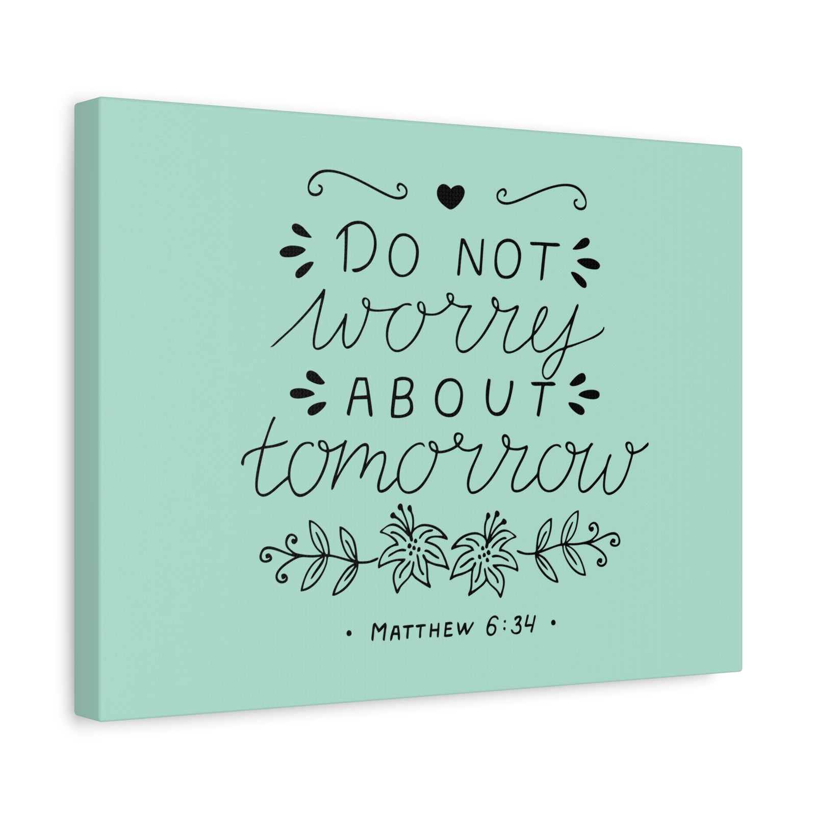 Scripture Canvas Tomorrow Teal Matthew 6:34 Christian Wall Art Bible Verse Print Ready to Hang-Express Your Love Gifts