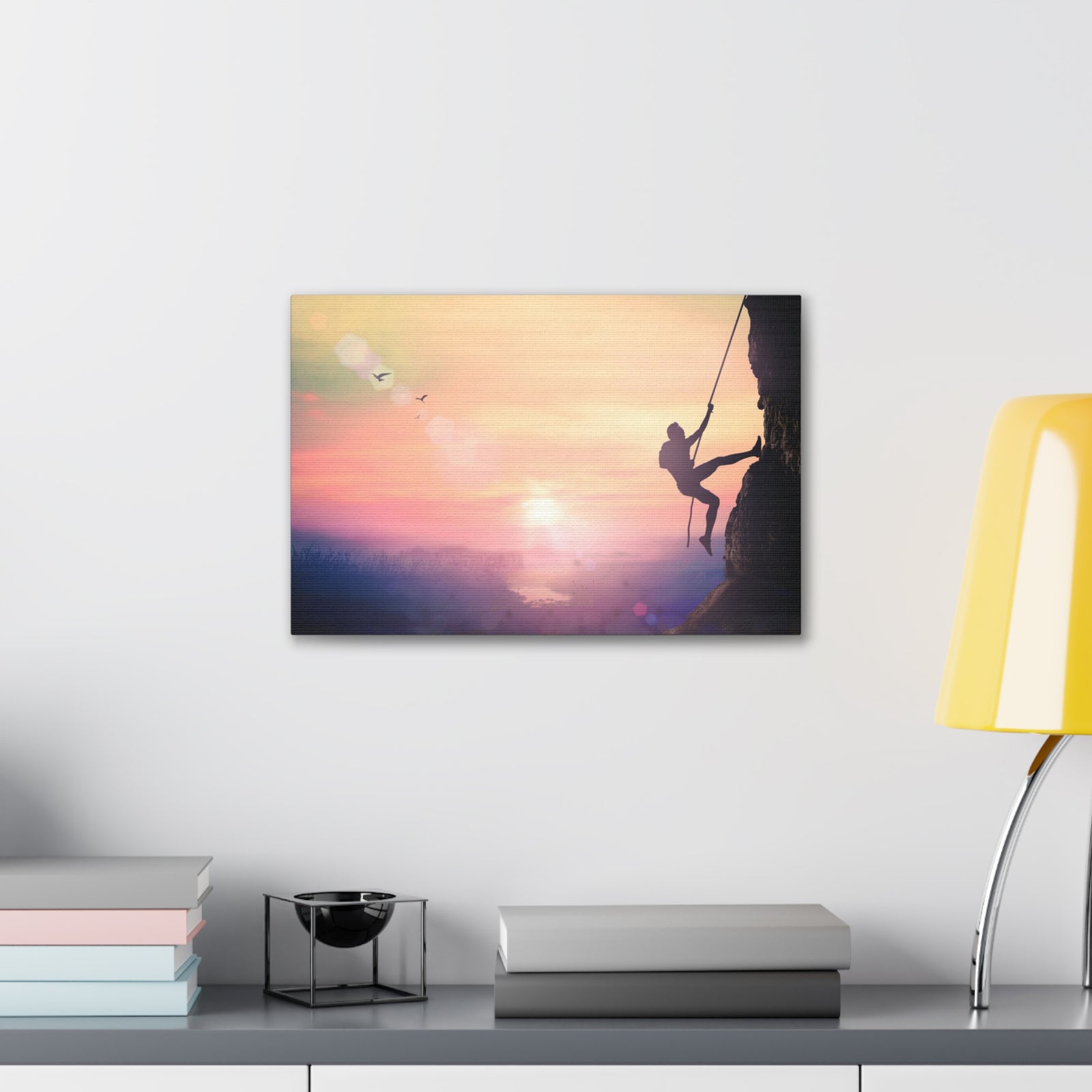 Man Climbing High Mountain Nature Wilderness Photography Canvas Wall Art for Home Decor Ready-to-Hang-Express Your Love Gifts