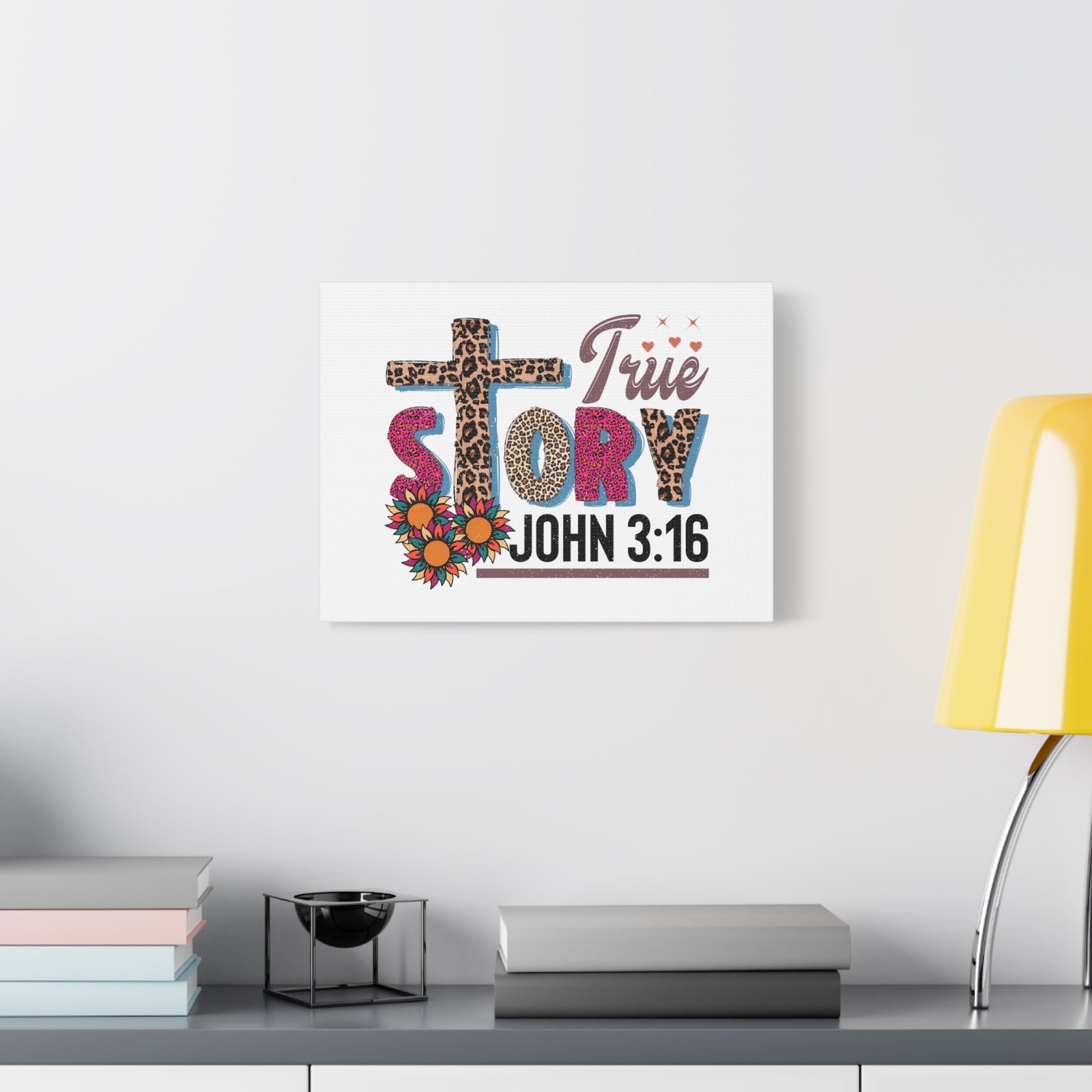 Scripture Walls John 3:16 True Story Bible Verse Canvas Christian Wall Art Ready to Hang Unframed-Express Your Love Gifts