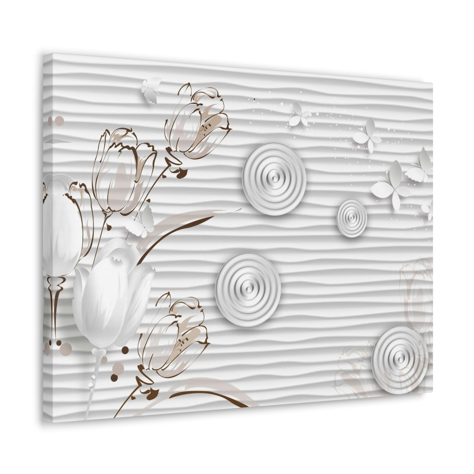 3D White And Beige Tulips White Paper Butterflies Flower Canvas Wall Art for Home Decor Ready-to-Hang-Express Your Love Gifts