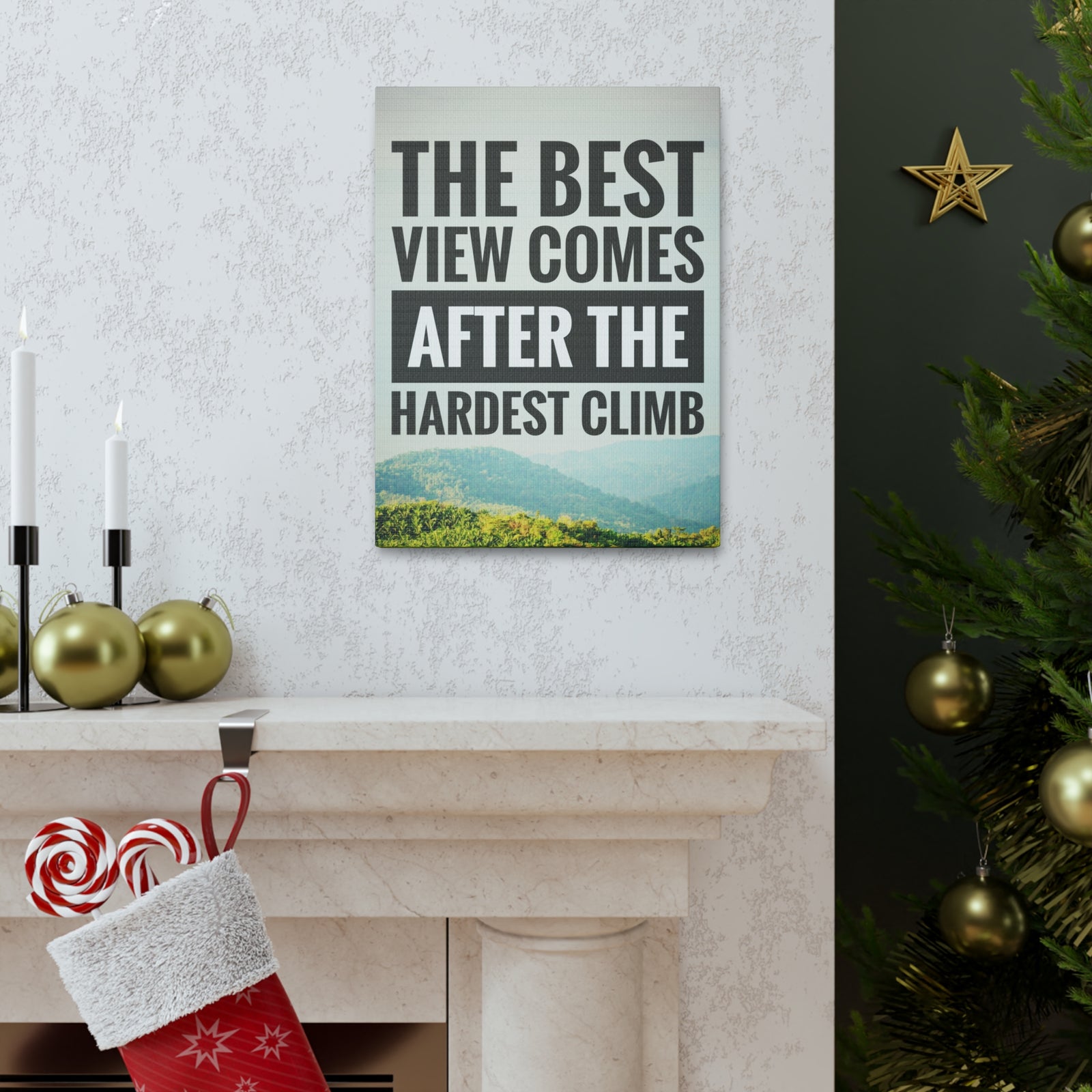 Inspirational Quote Canvas The Best View Comes Motivational Print Ready to Hang Artwork-Express Your Love Gifts