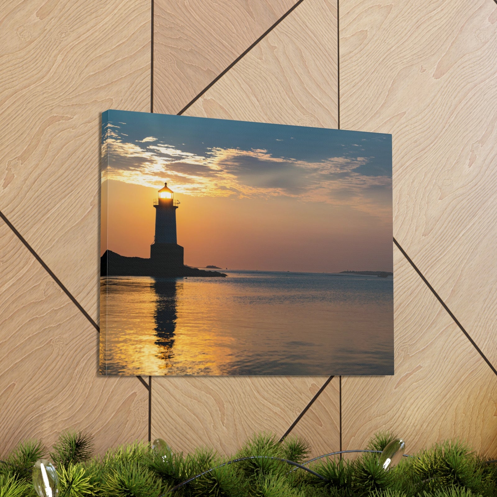 Lighthouse at Dawn Forest Floral Nature Photography Canvas Wall Art for Home Decor Ready-to-Hang-Express Your Love Gifts