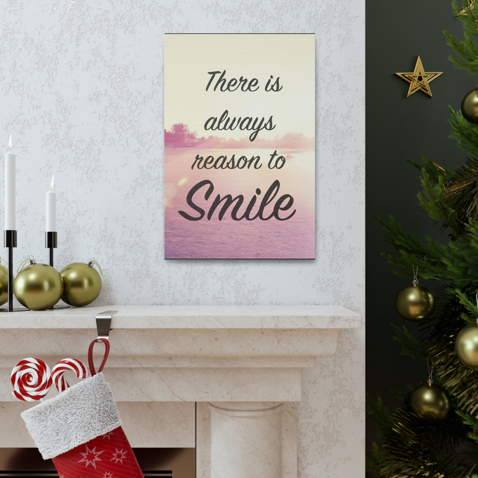 Inspirational Quote Canvas There Is Always Reason To Smile Motivational Print Ready to Hang Artwork-Express Your Love Gifts