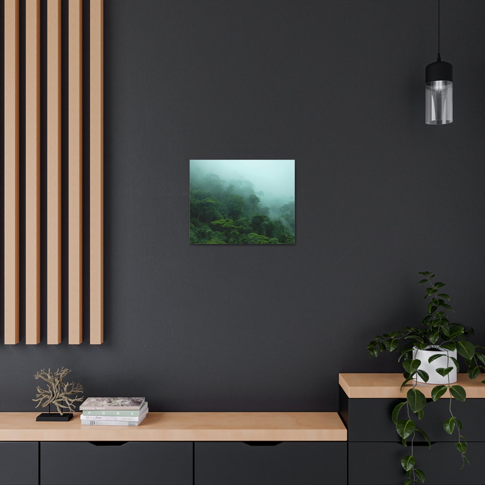 Dark Misty Forest Nature Wilderness Photography Canvas Wall Art for Home Decor Ready-to-Hang-Express Your Love Gifts