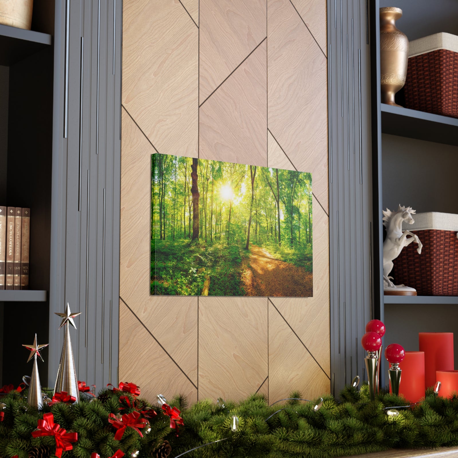 Green Forest Sunlight Nature Wilderness Photography Canvas Wall Art for Home Decor Ready-to-Hang-Express Your Love Gifts