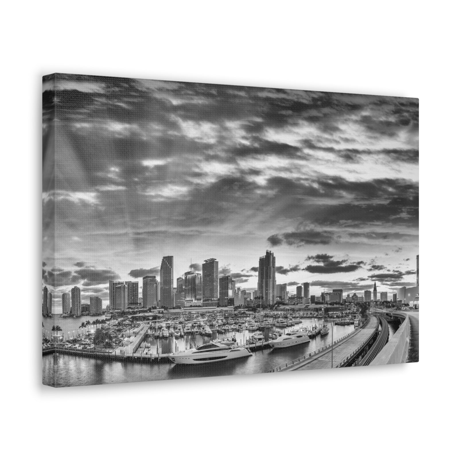 Miami Black And White Skyline Canvas Artwork High-Quality Breathtaking Stunning Cityscape for Home Decor Ready to Hang-Express Your Love Gifts