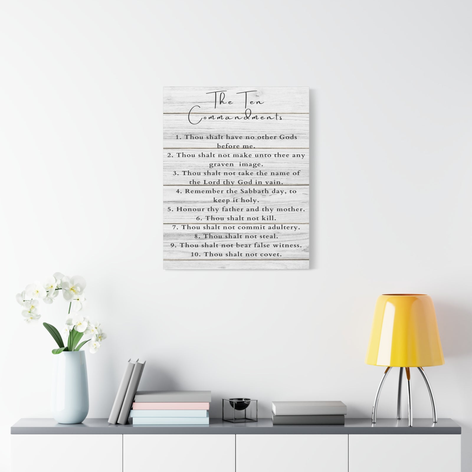 Scripture Canvas Ten Commandments White Christian Wall Art Print Ready to Hang-Express Your Love Gifts