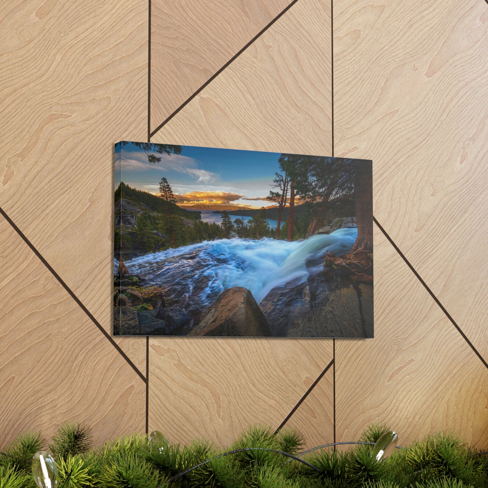Lake Tahoe Sunset Rushing Water Modern Multicolor Scenic Nature Photography Canvas Home Office Decor Ready to Hang-Express Your Love Gifts