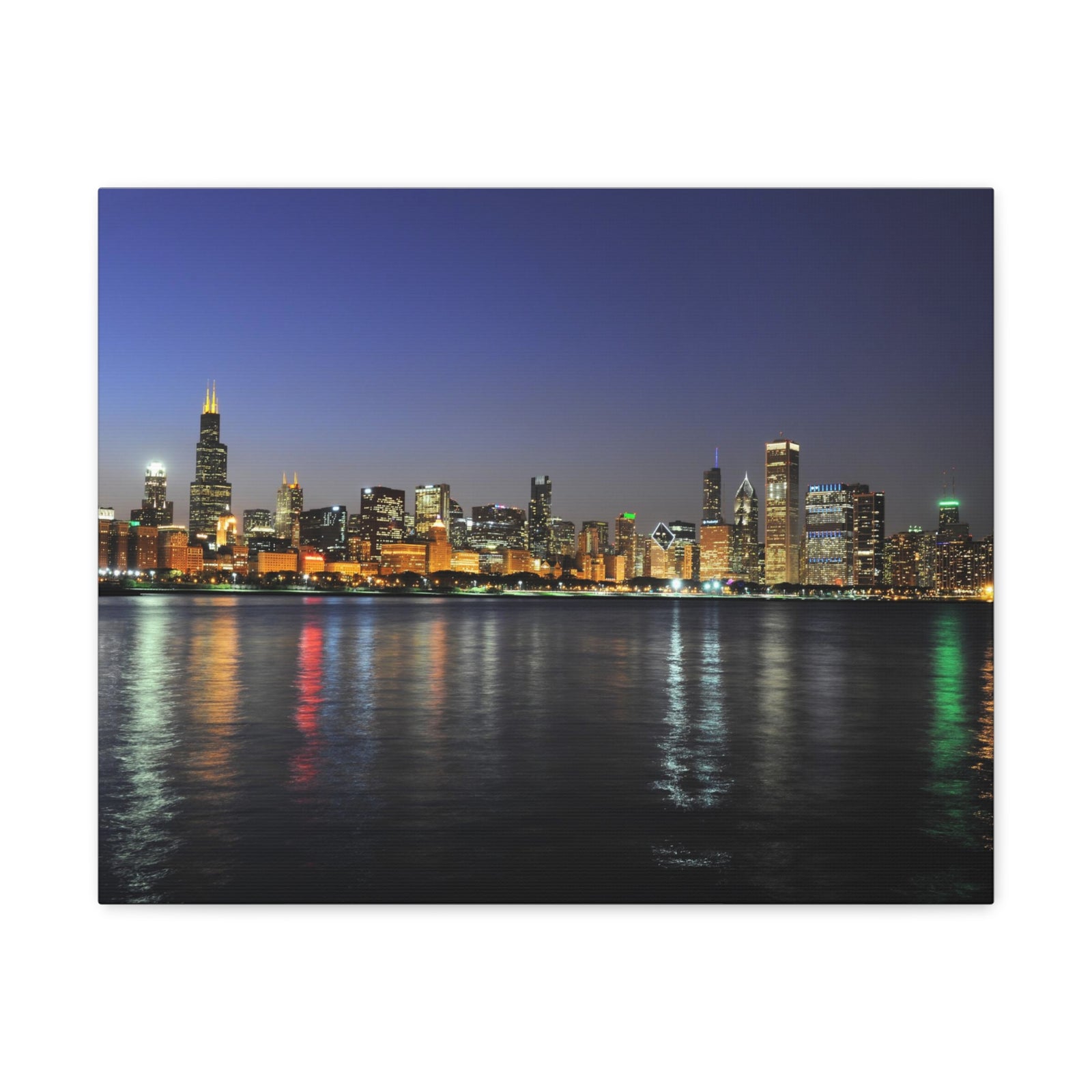 Chicago Night Skyline Canvas Artwork High-Quality Breathtaking Stunning Cityscape for Home Decor Ready to Hang-Express Your Love Gifts