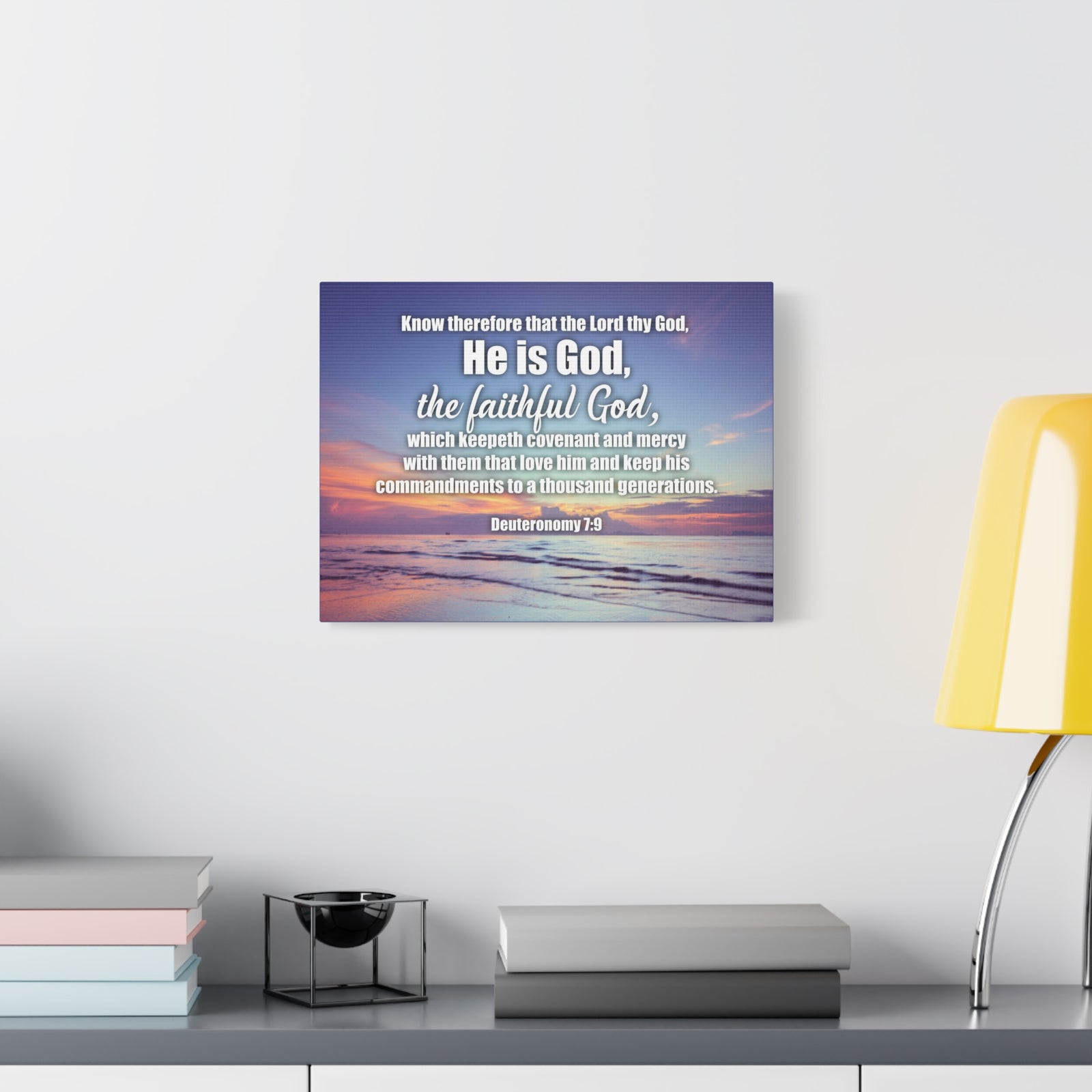 Scripture Canvas He is God Deuteronomy 7:9 Wall Art Bible Verse Print Ready to Hang-Express Your Love Gifts