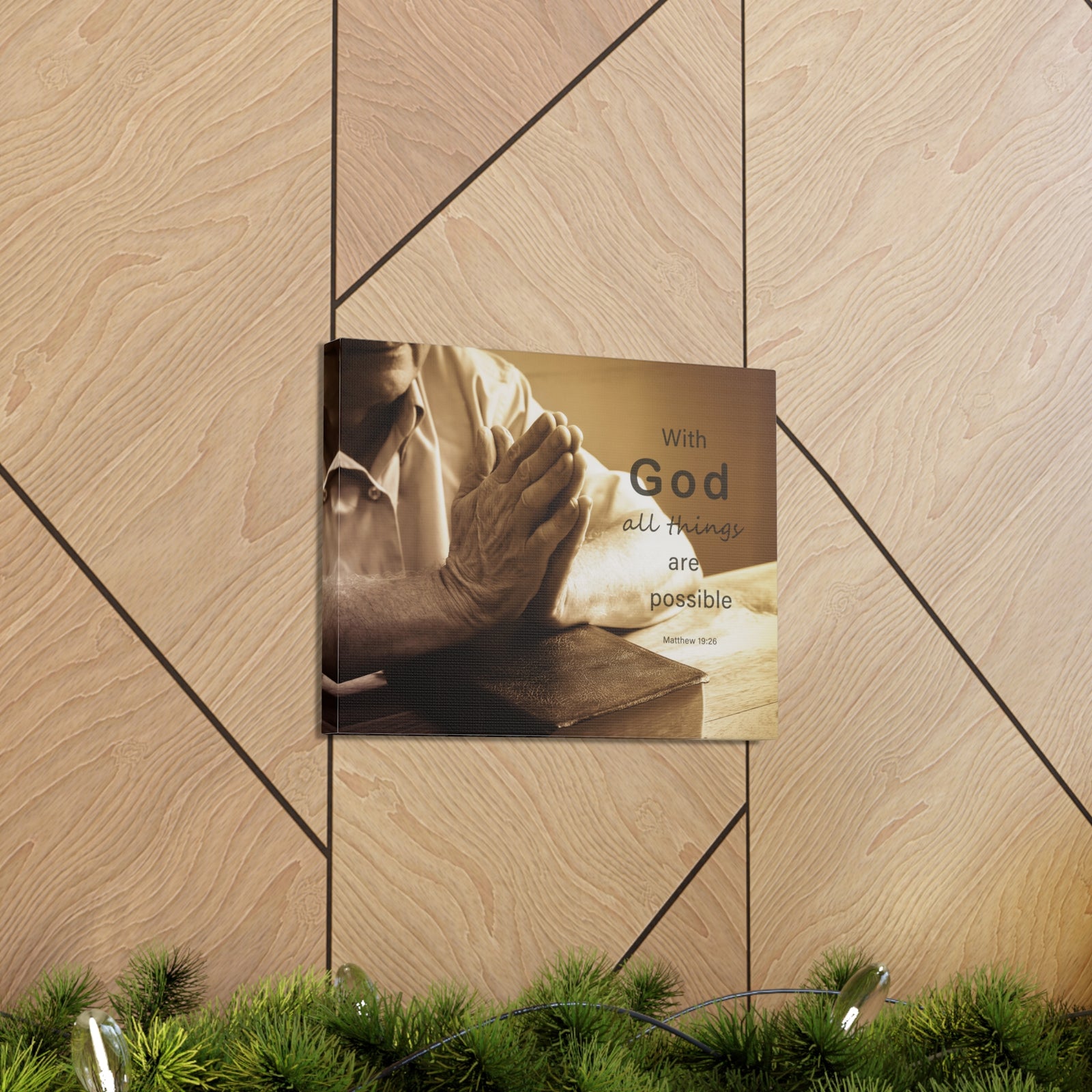 Scripture Walls With God Matthew 19:26 Praying Hands Bible Verse Canvas Christian Wall Art Ready to Hang-Express Your Love Gifts