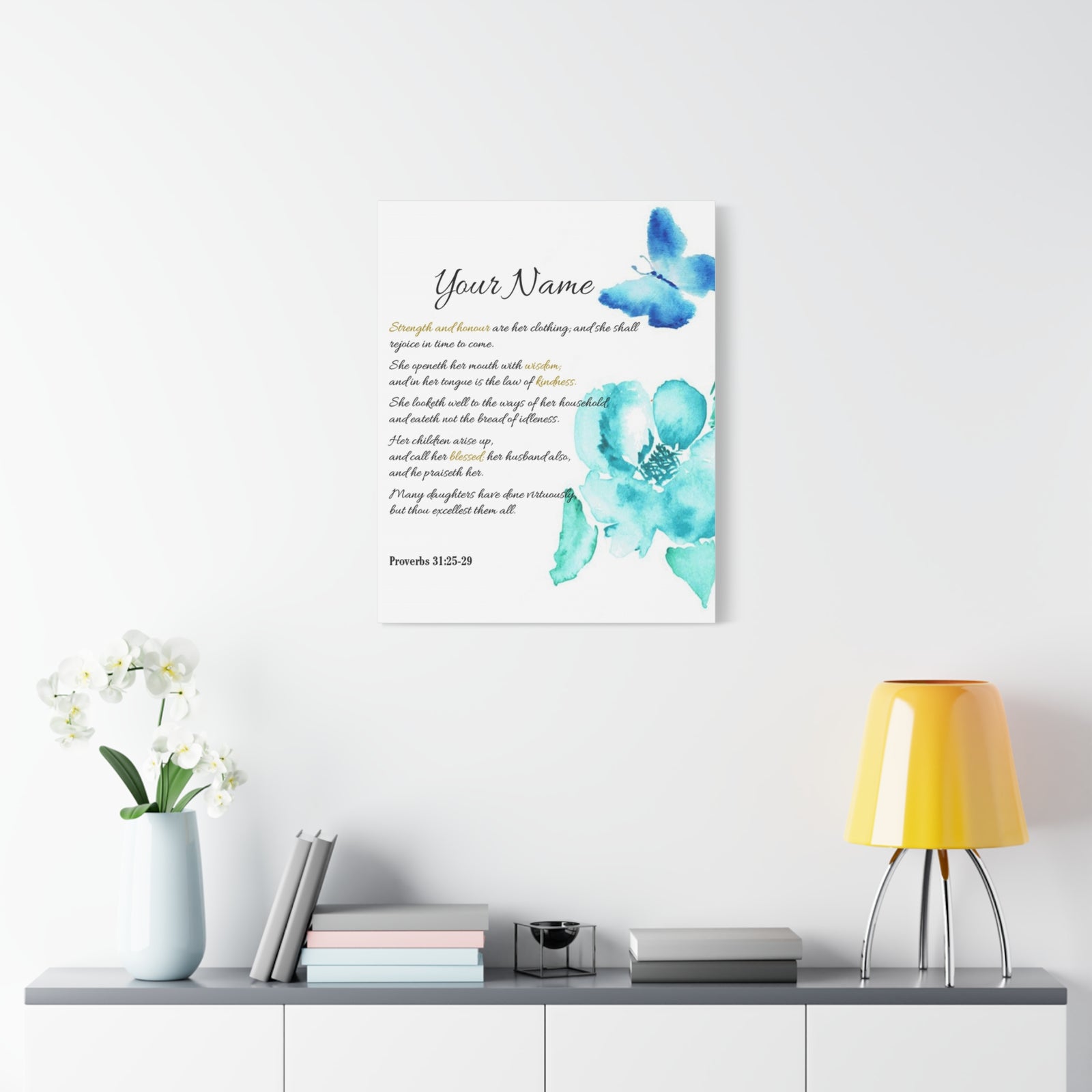 Personalized She is Strong Proverbs 31:25-29 Bible Chapter Canvas Christian Wall Art Ready to Hang-Express Your Love Gifts