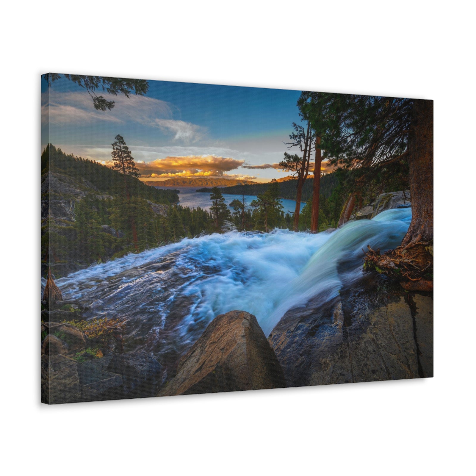 Lake Tahoe Sunset Rushing Water Modern Multicolor Scenic Nature Photography Canvas Home Office Decor Ready to Hang-Express Your Love Gifts