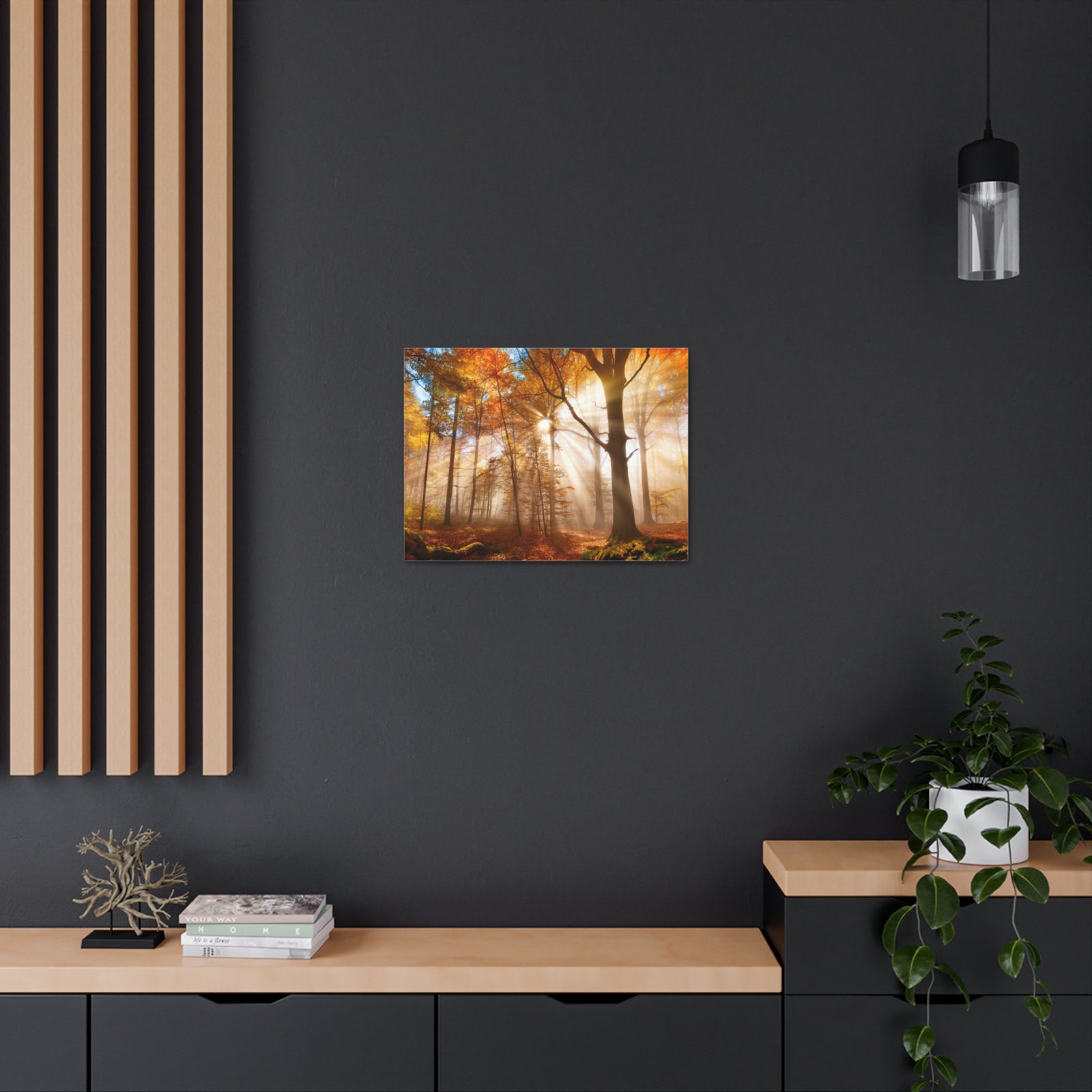 Sunlight Shine Autumn Forest Nature Wilderness Photography Canvas Wall Art for Home Decor Ready-to-Hang-Express Your Love Gifts