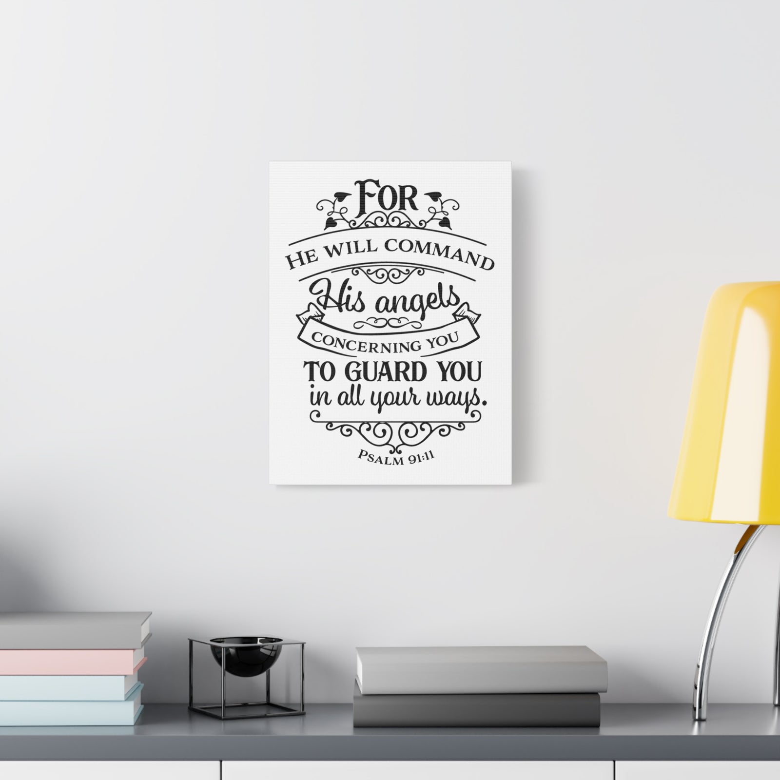 Scripture Canvas He Will Command Psalm 91:11 Christian Wall Art Bible Verse Print Ready to Hang-Express Your Love Gifts