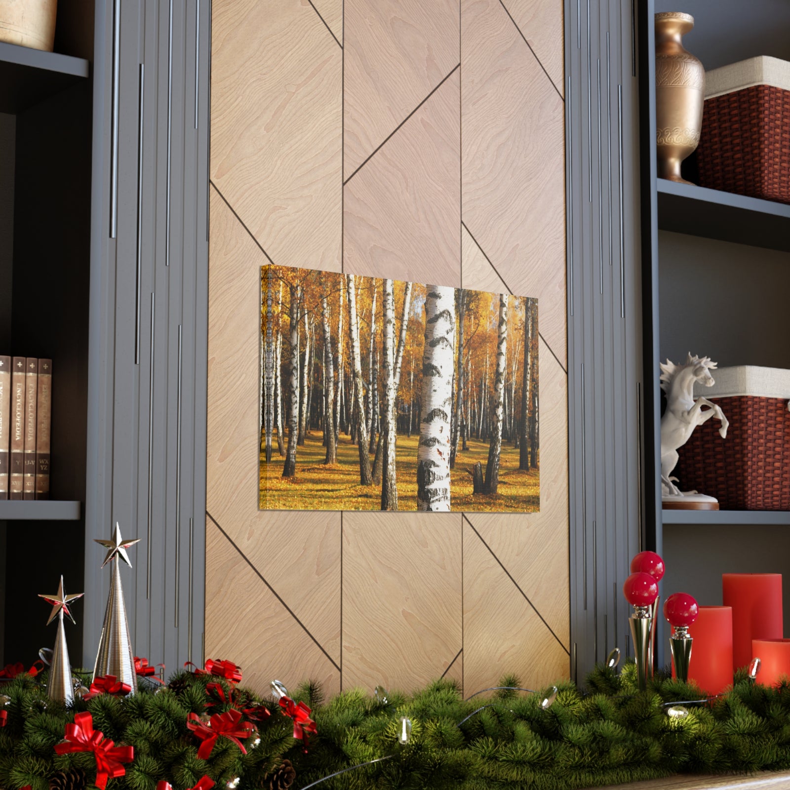Birch Tree Orange Forest Nature Wilderness Photography Canvas Wall Art for Home Decor Ready-to-Hang-Express Your Love Gifts