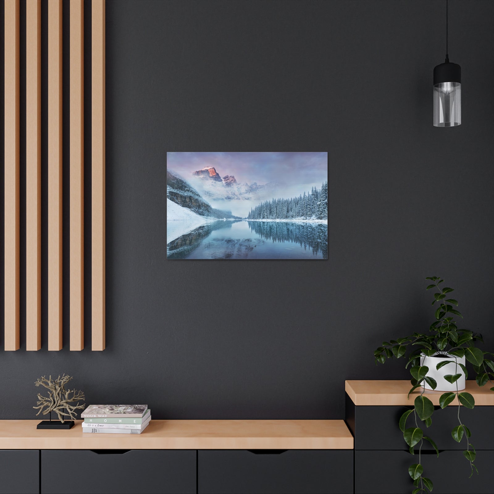 Mountain Winter Lake Pine Tree Nature Wilderness Photography Canvas Wall Art for Home Decor Ready-to-Hang-Express Your Love Gifts