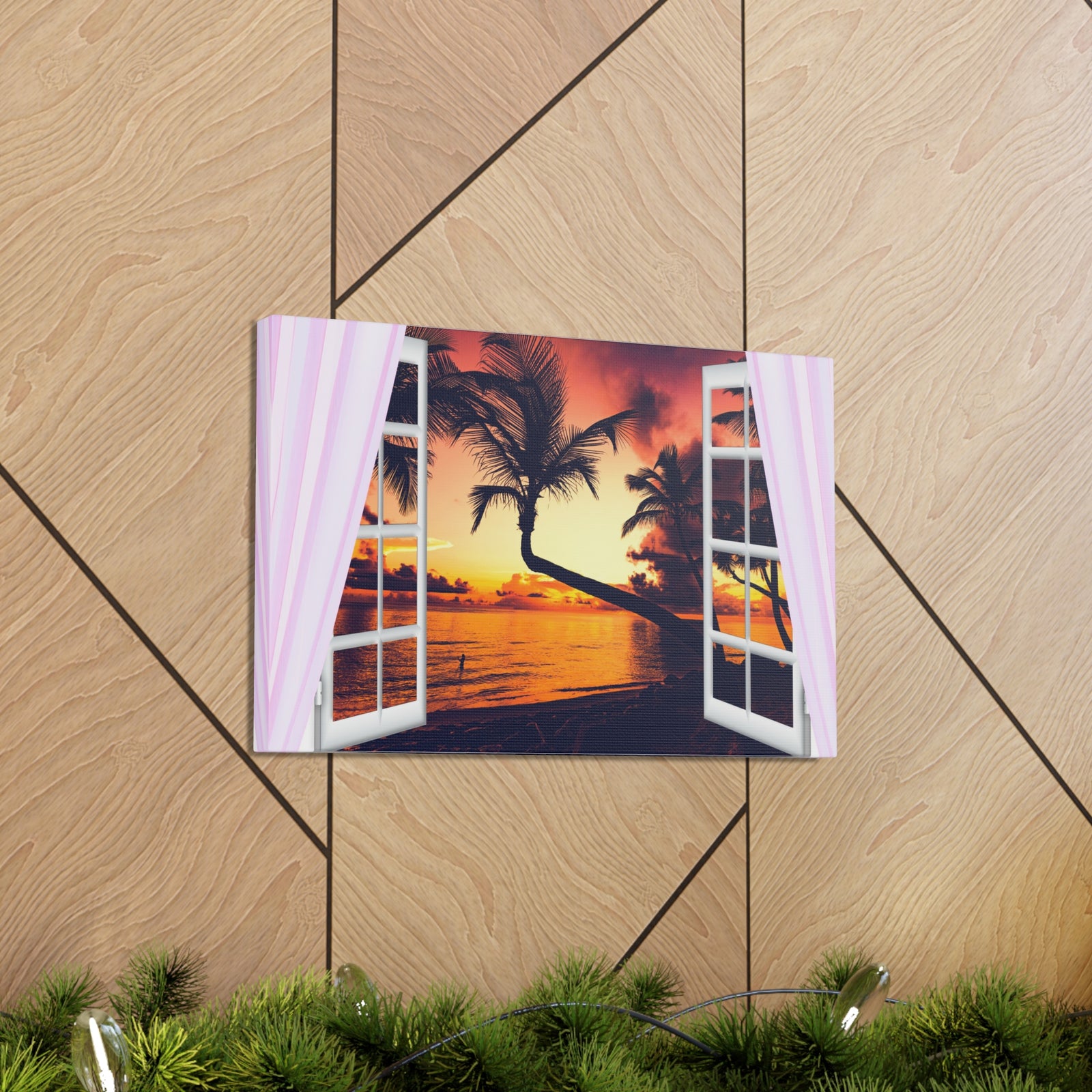 Window Open View Sea Sunset Sun In The Clouds Ocean Canvas Wall Art for Home Decor Ready-to-Hang-Express Your Love Gifts