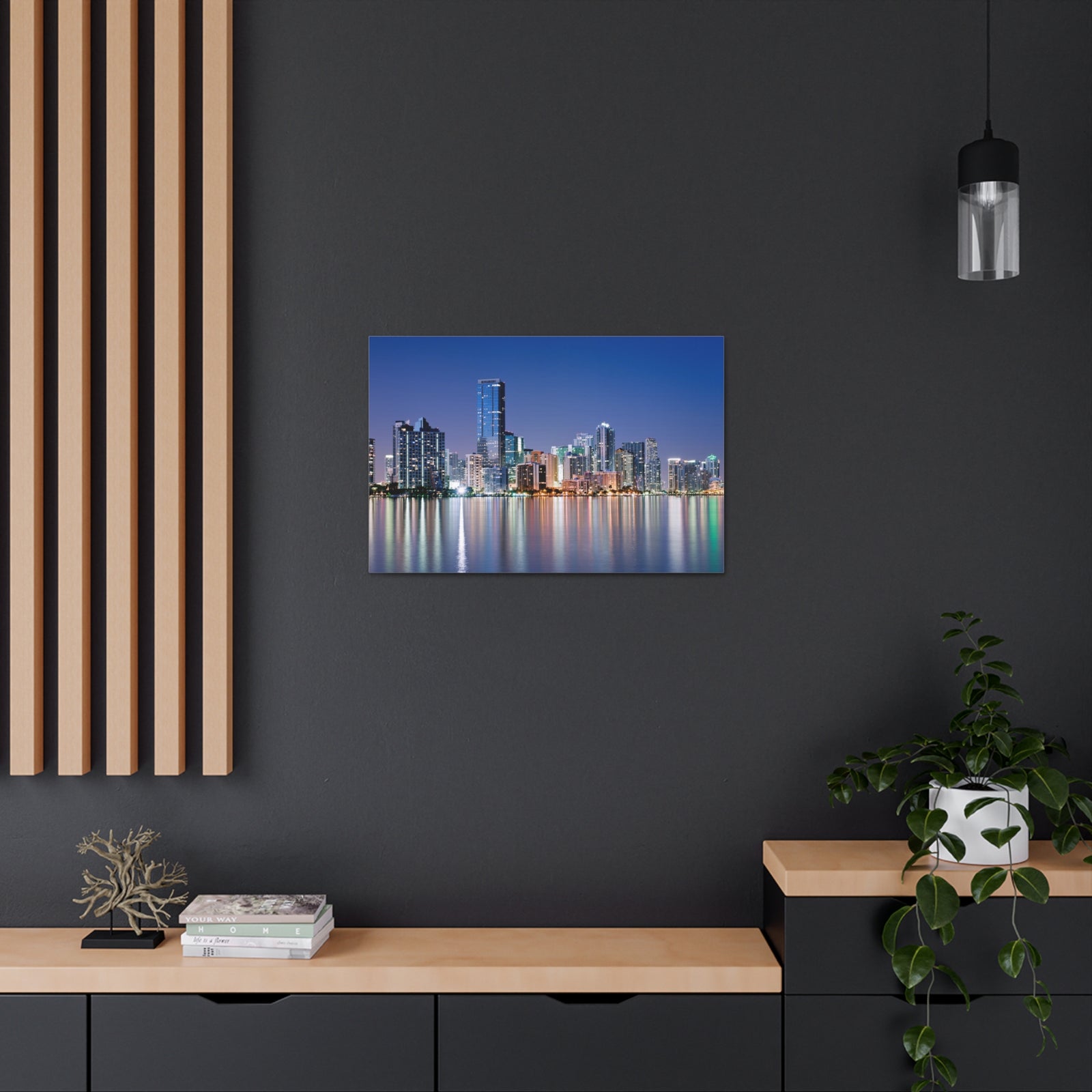 Miami Night Skyline Canvas Artwork High-Quality Breathtaking Stunning Cityscape for Home Decor Ready to Hang-Express Your Love Gifts