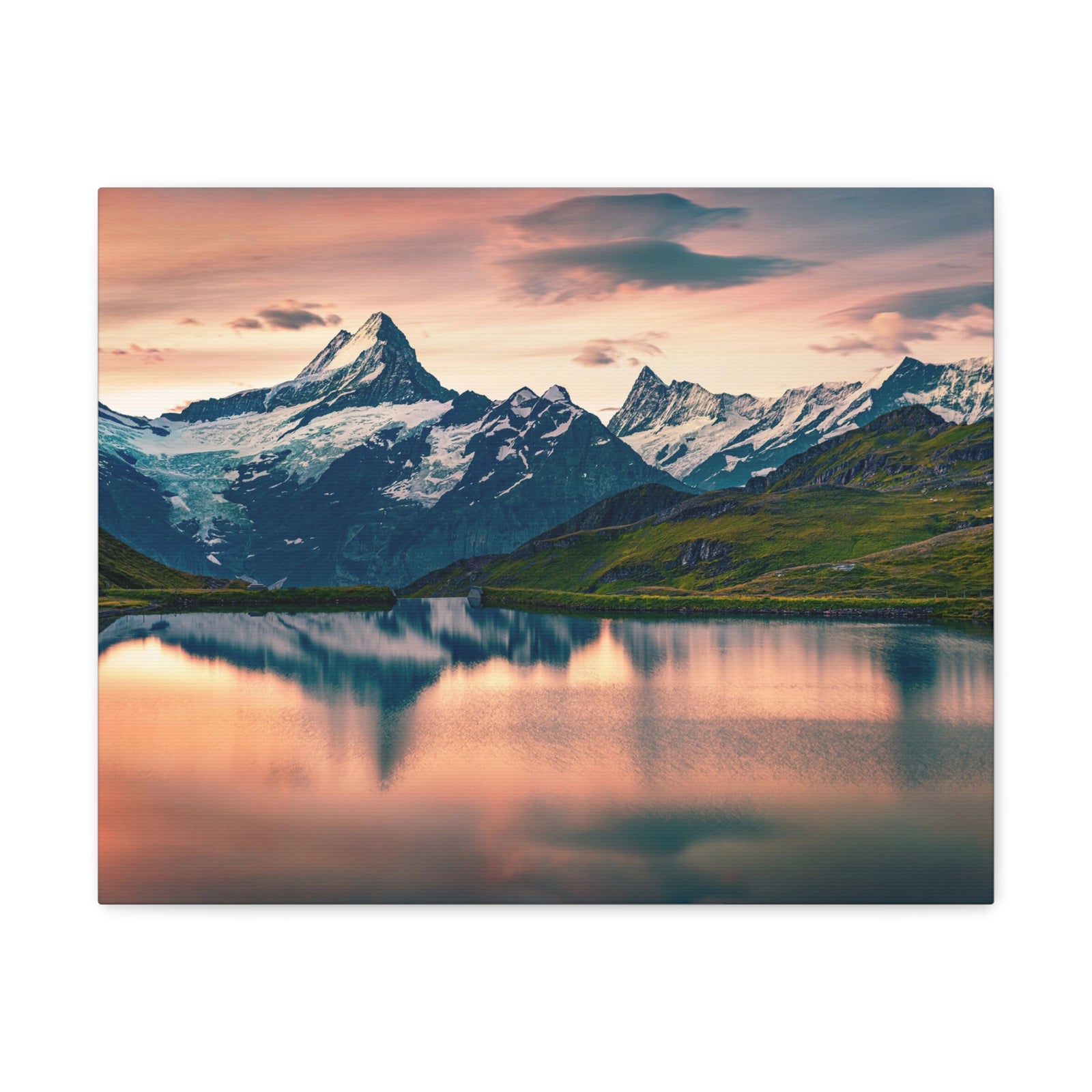 Snow Mountain Lake Summer Nature Wilderness Photography Canvas Wall Art for Home Decor Ready-to-Hang-Express Your Love Gifts
