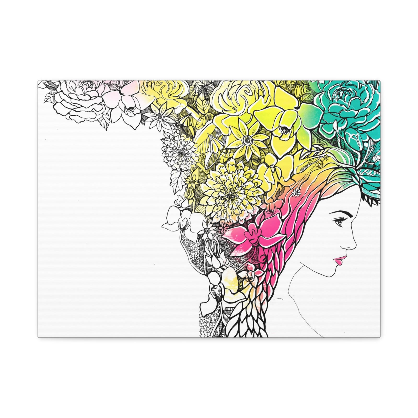 Young Girl With Hair Made Of Flowers And Leaves Flower Canvas Wall Art for Home Decor Ready-to-Hang-Express Your Love Gifts