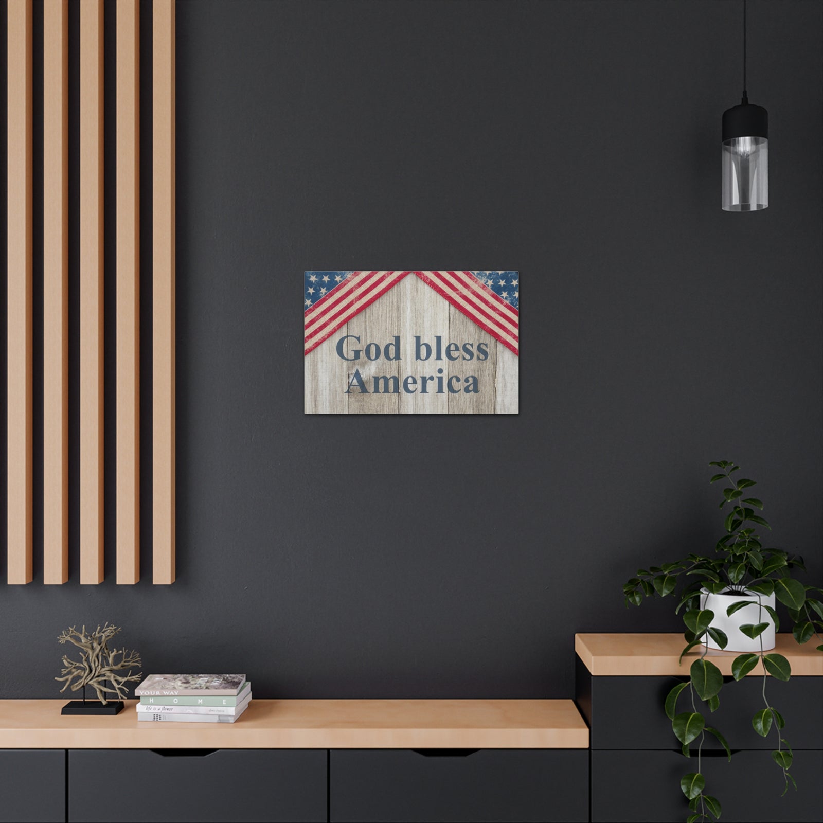 God Bless America Patriotic Message Canvas Wall Art for Home Decor Ready-to-Hang-Express Your Love Gifts