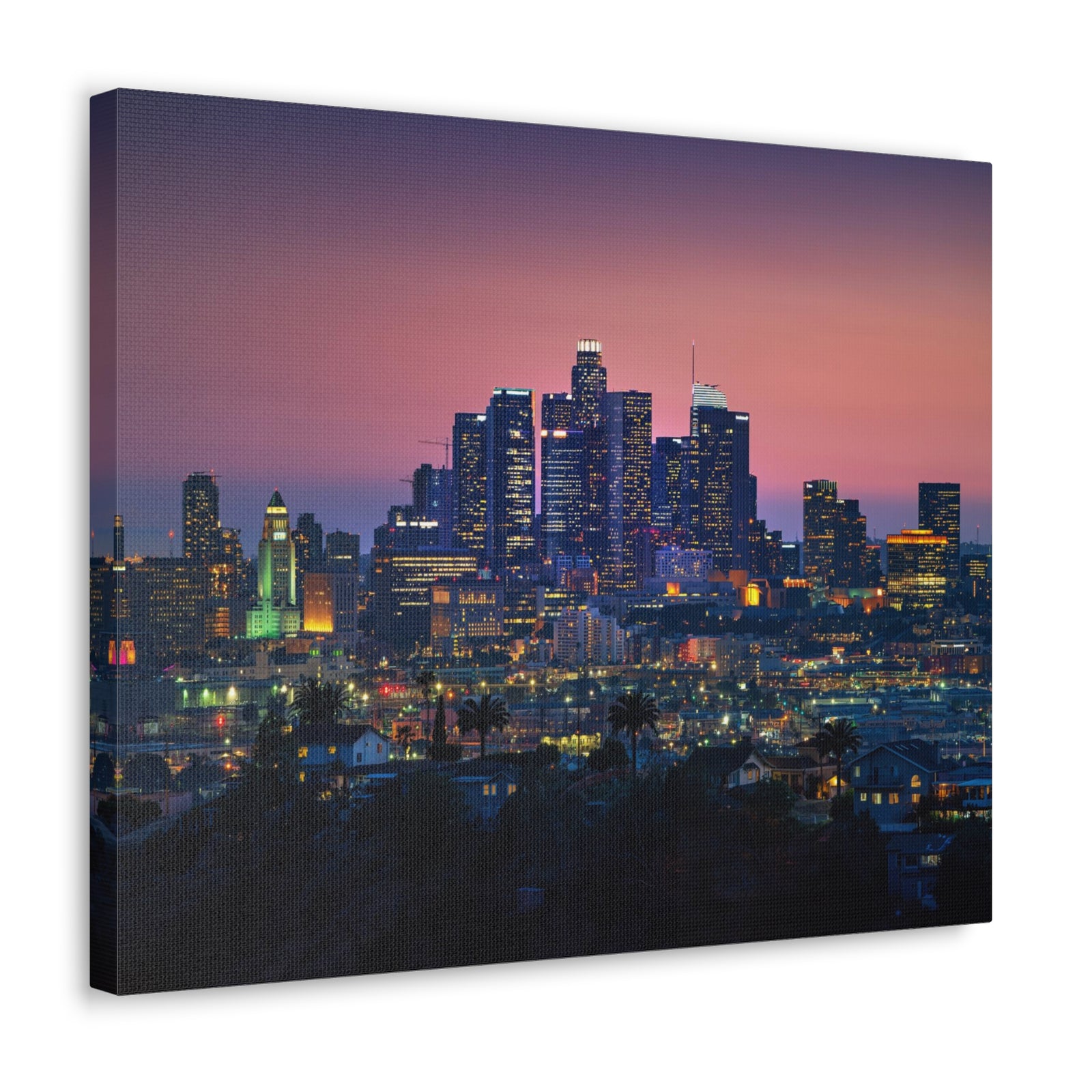 Los Angeles Night Skyline Canvas Artwork High-Quality Breathtaking Stunning Cityscape for Home Decor Ready to Hang-Express Your Love Gifts