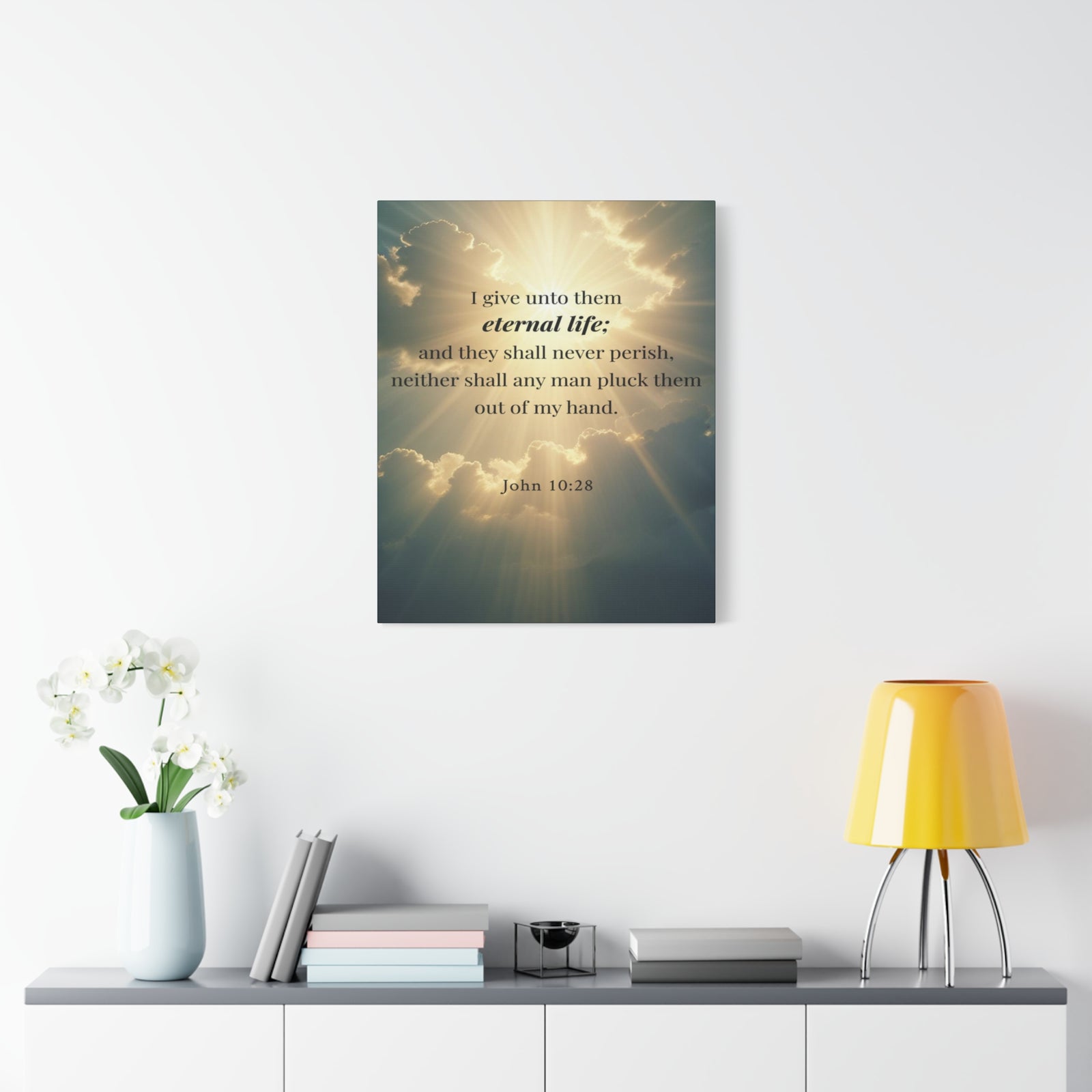 Scripture Walls John 10:28 Eternal Assurance Bible Verse Canvas Christian Wall Art Ready to Hang Unframed-Express Your Love Gifts